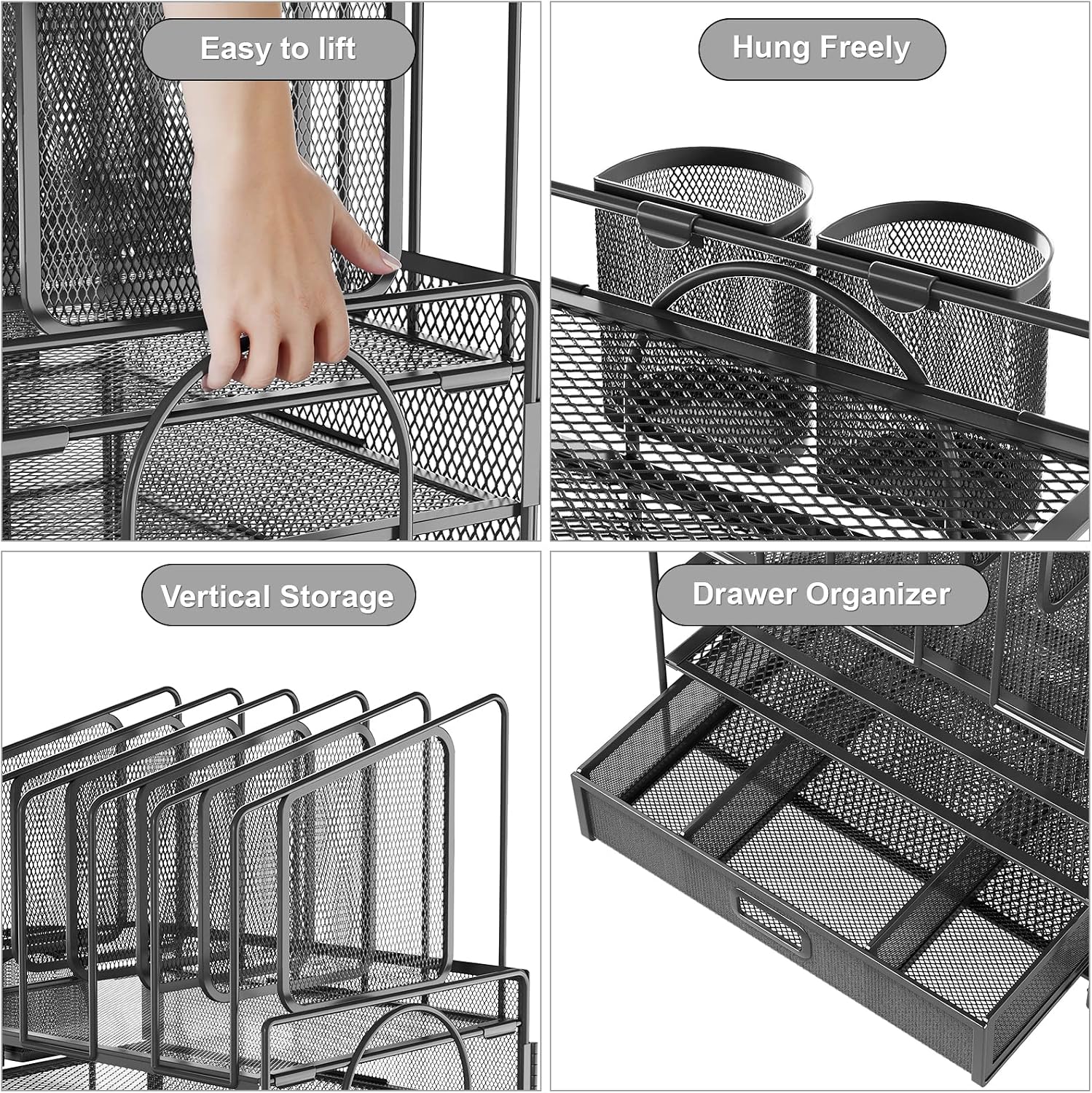 Marbrasse Desk Organizers, 4-Tier Mesh Desk File Organizer with 5 Vertical File Holders and 2 Pen Holders