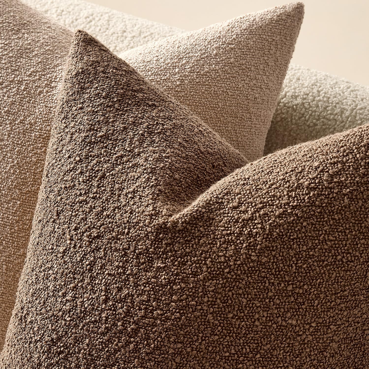 Textured Boucle Throw Pillow Covers Soft Accent Solid Cushion / Dark Coffee / 18 x 18 / Set of 2