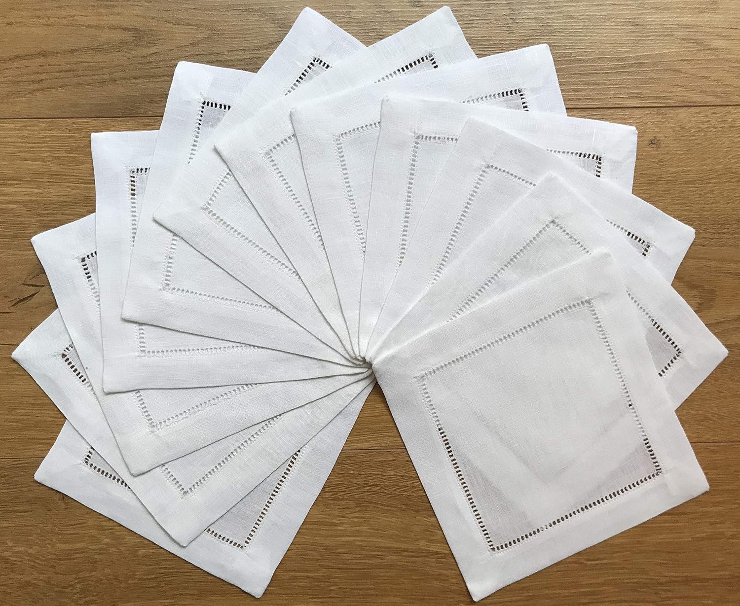 White Linen Cocktail Napkin 6"x6" Set of 50 Linen Cloth Napkin Coasters-Ladder Hemstitch 100% Linen Beverage Party