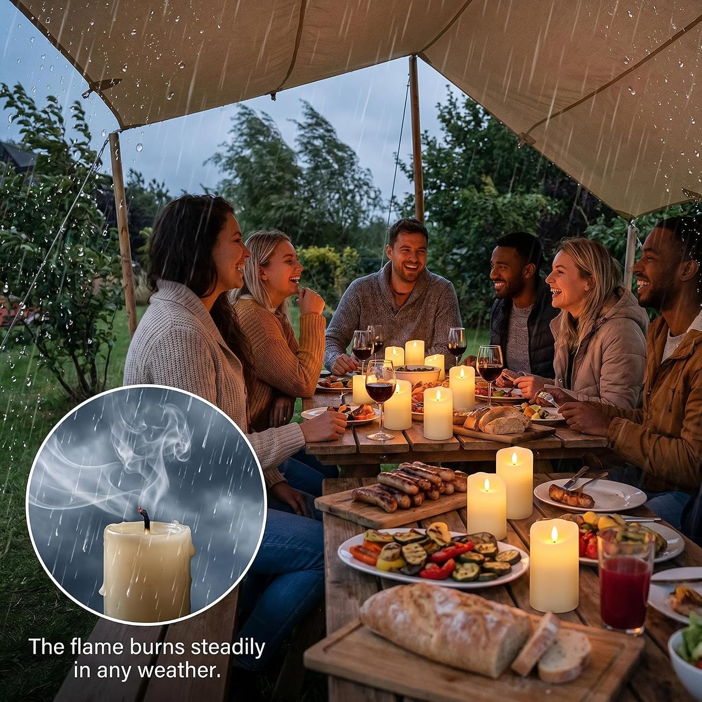 VENTA Set of 3 Warm Ivory Pillar Candles | Real Wax Battery Operated Candles with Flickering Flame | Timeless