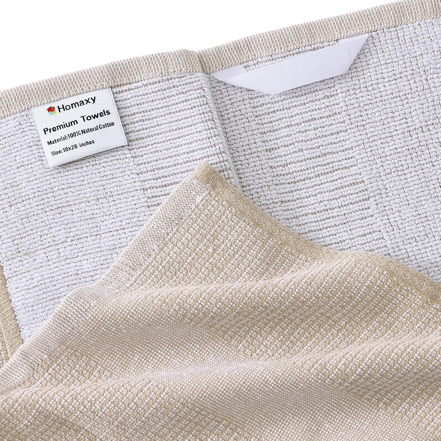 Homaxy 380 GSM Cotton Premium Kitchen Towels 6 Pack, 18"x 28", Khaki | Flat and Terry Dish Towels, Highly Absorbent Tea