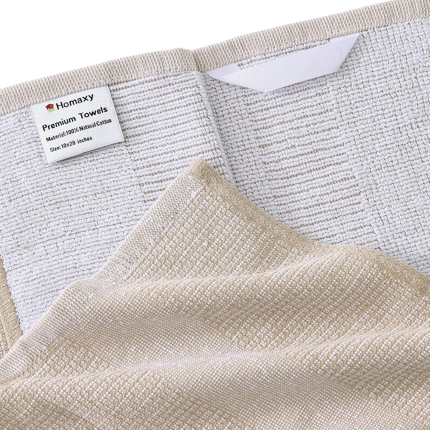 Homaxy 380 GSM Cotton Premium Kitchen Towels 8 Pack, 18"x 28", Khaki | Flat and Terry Dish Towels, Highly Absorbent Tea