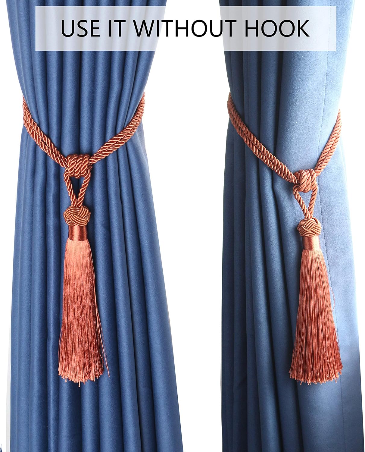 BEL AVENIR 4 Pack Curtain Tiebacks Hand-Woven Tassels Holdbacks | Orange, Elegant, Home Decorative Tassels Ties for