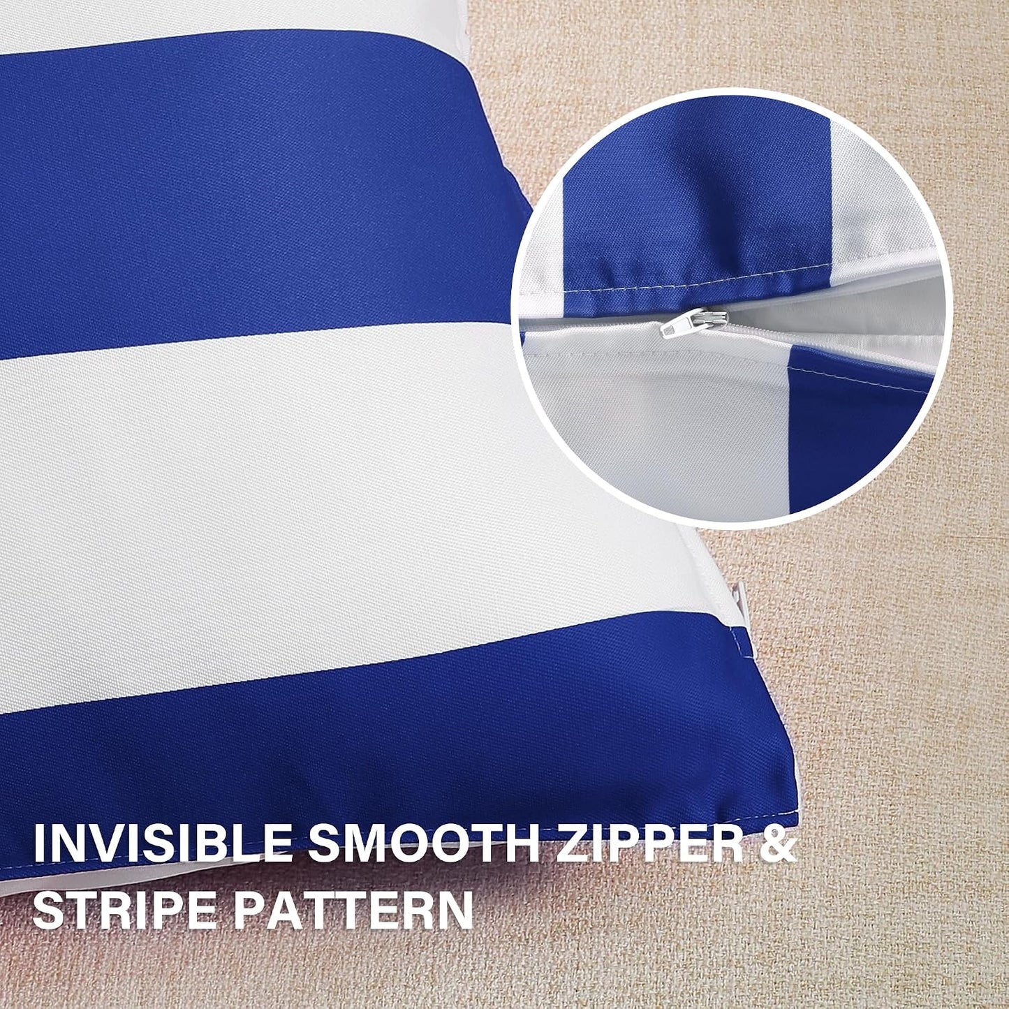 Western Home Decorative Outdoor Solid Waterproof Striped Throw Pillow / Blue / 18 x 18 / Set of 2