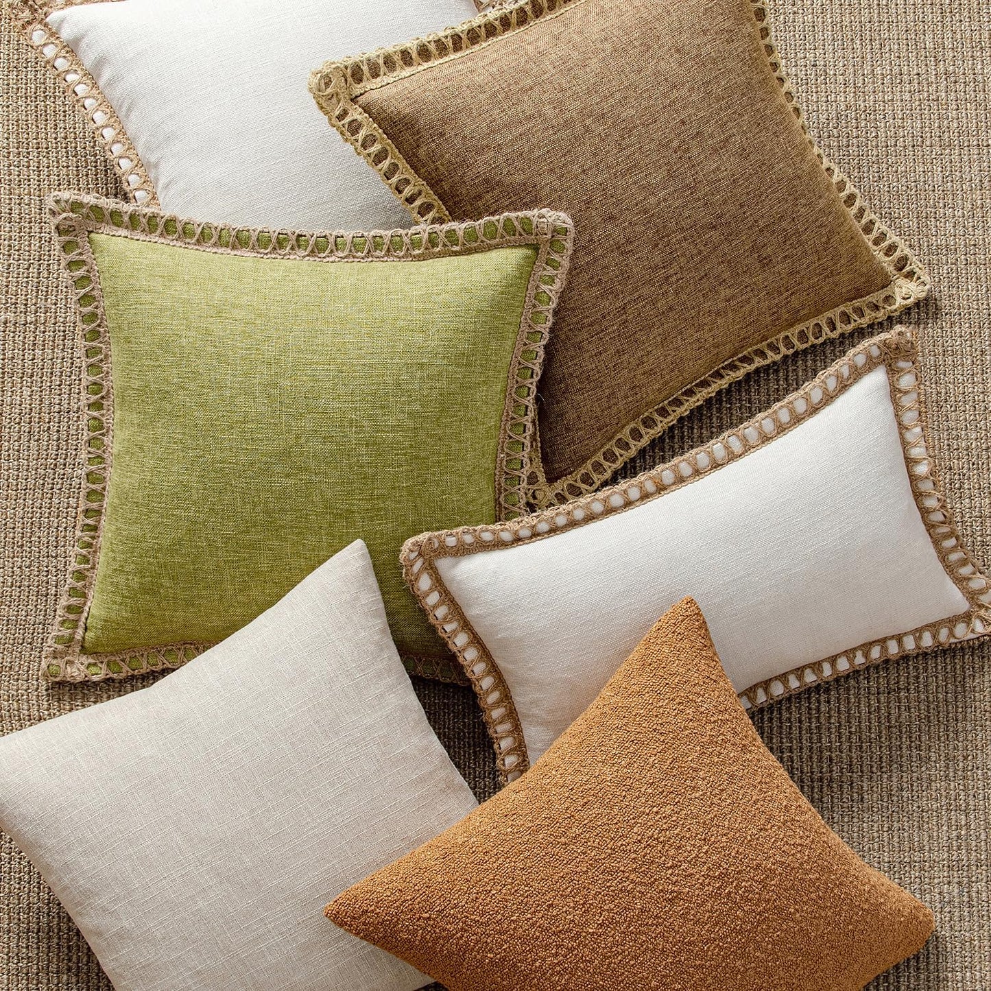 Decorative Throw Pillow Covers Modern Farmhouse Outdoor Pillow / 18 x 18 / Natural White / Set of 2
