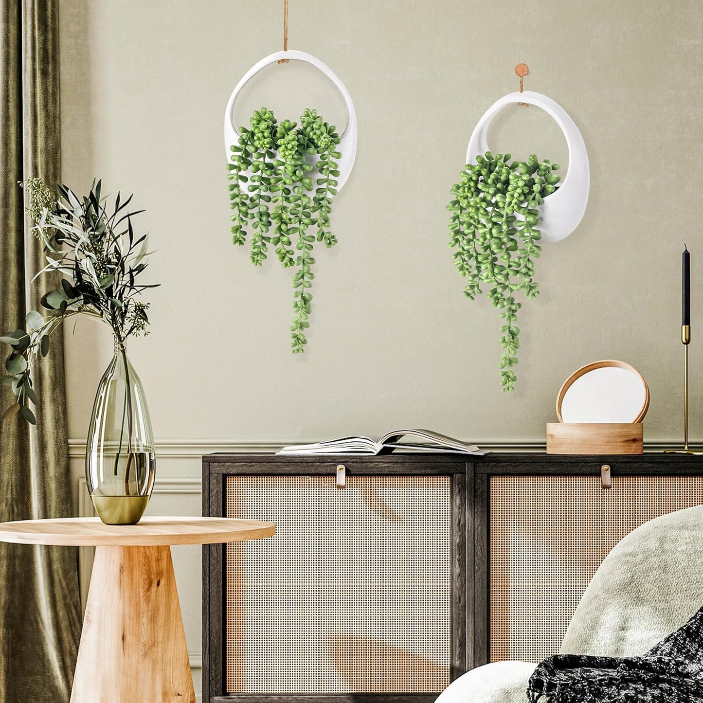 Strings Artificial Plants Indoor Outdoor for Boho Wall Decor / White