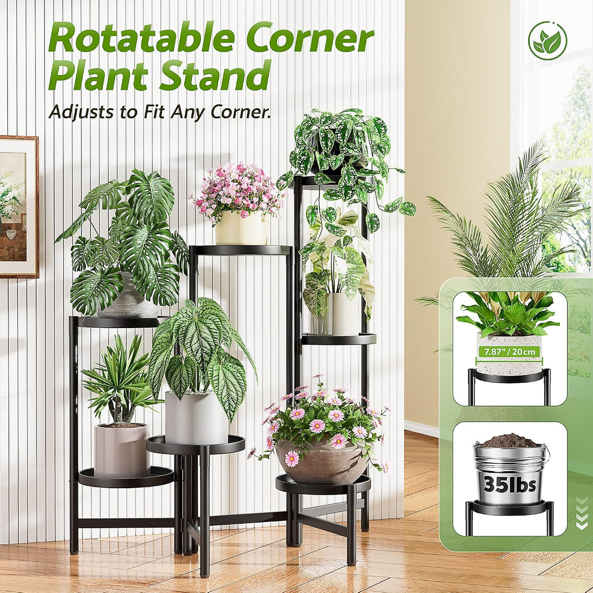 7 Tier Large Tiered Plant Stand Indoor, 7.9 Inch Wide Tall Corner Metal Plant Stands Outdoor for Multiple Plants