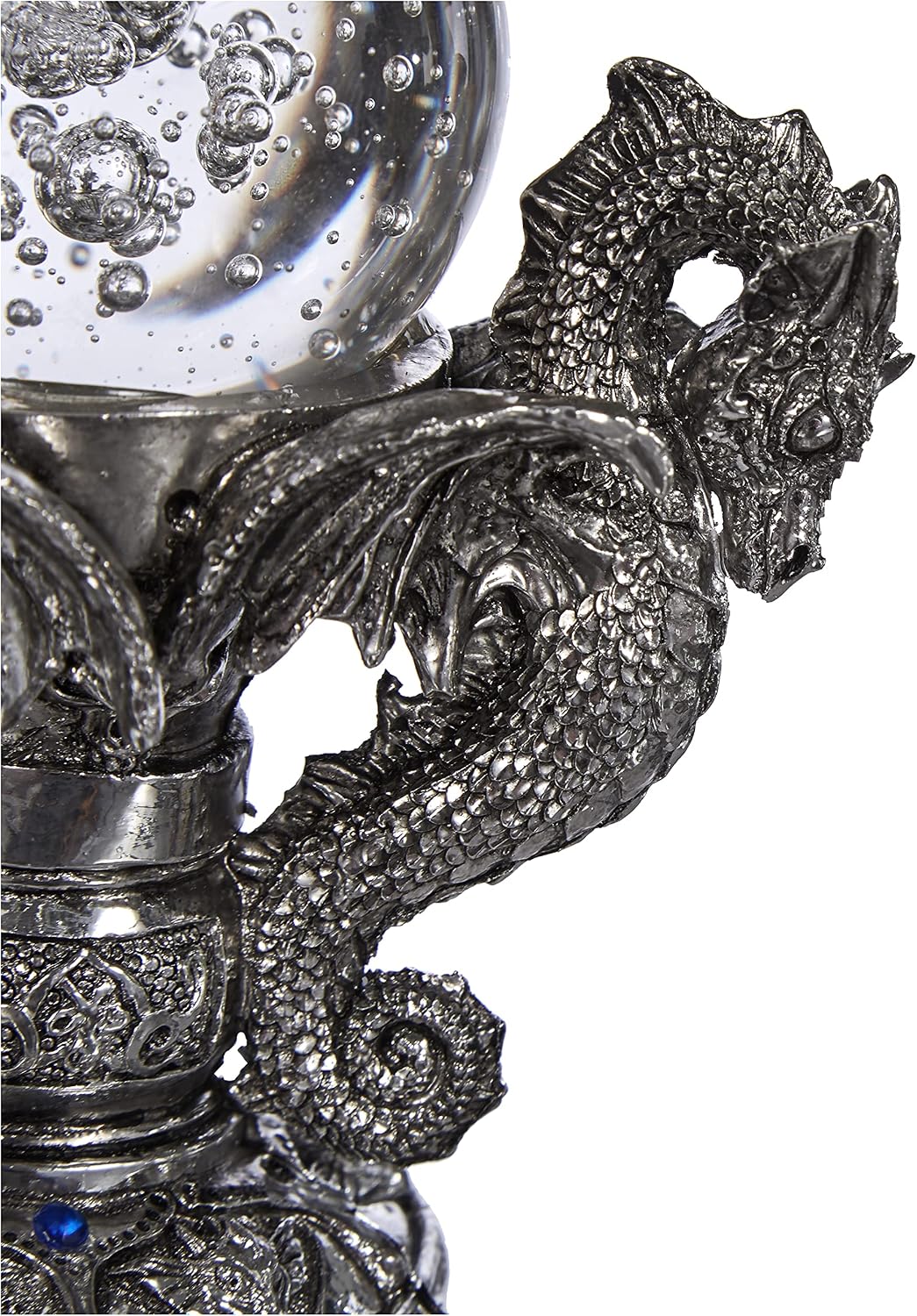 Dragons of Corfu Castle Gothic Decor Statue Globe Figurine / Old World / Silver / 5 Inch