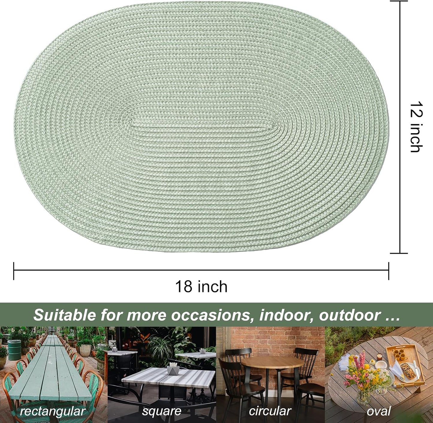AHHFSMEI Placemats Set of 8 for Dining Table Washable Woven Non-Slip 18x12 inches Placemat Heat-Resistant Durable Table