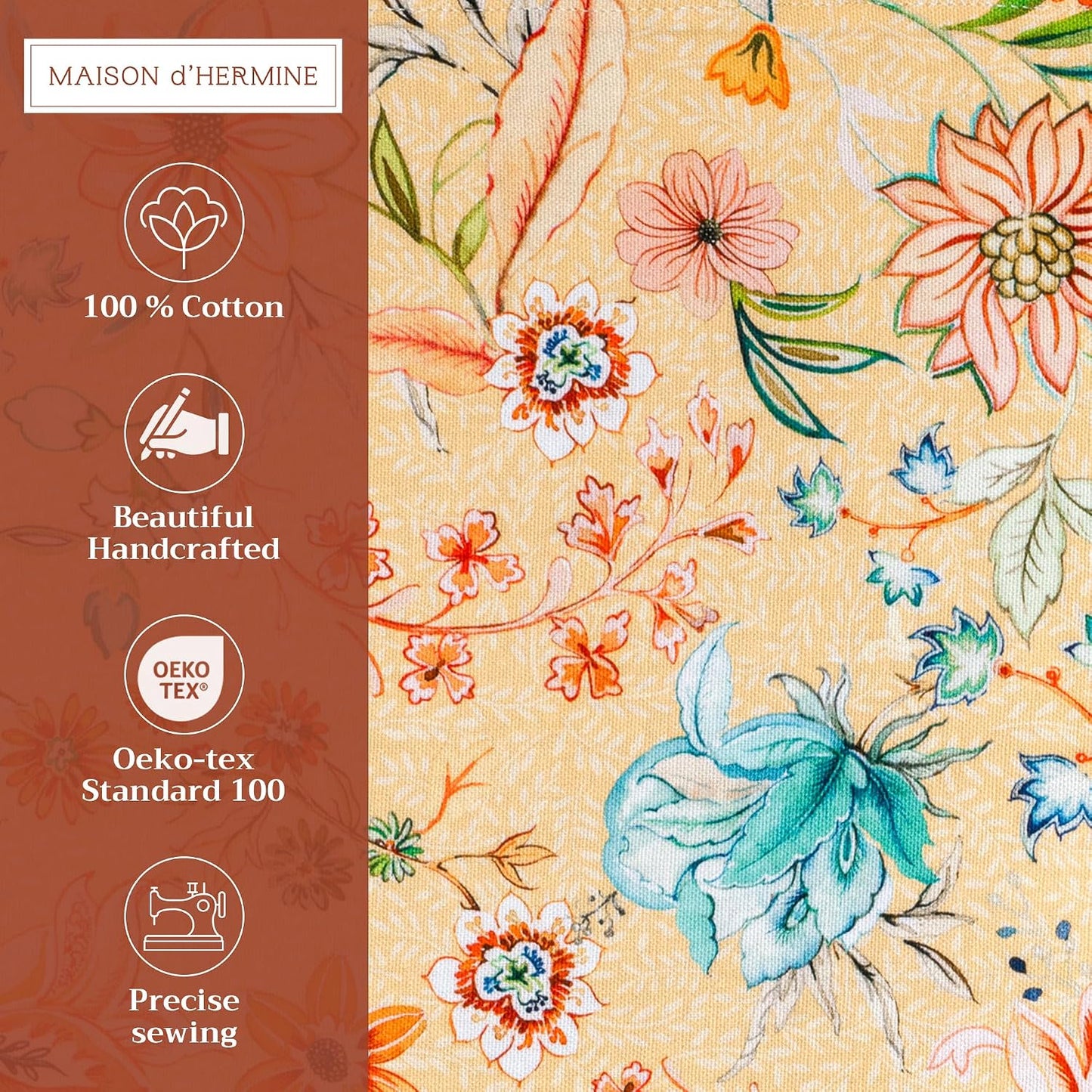 Maison d' Hermine Placemats Set of 4 Reusable 100% Cotton (13"x19") | Cloth Place Mats Washable Table Mats for Kitchen