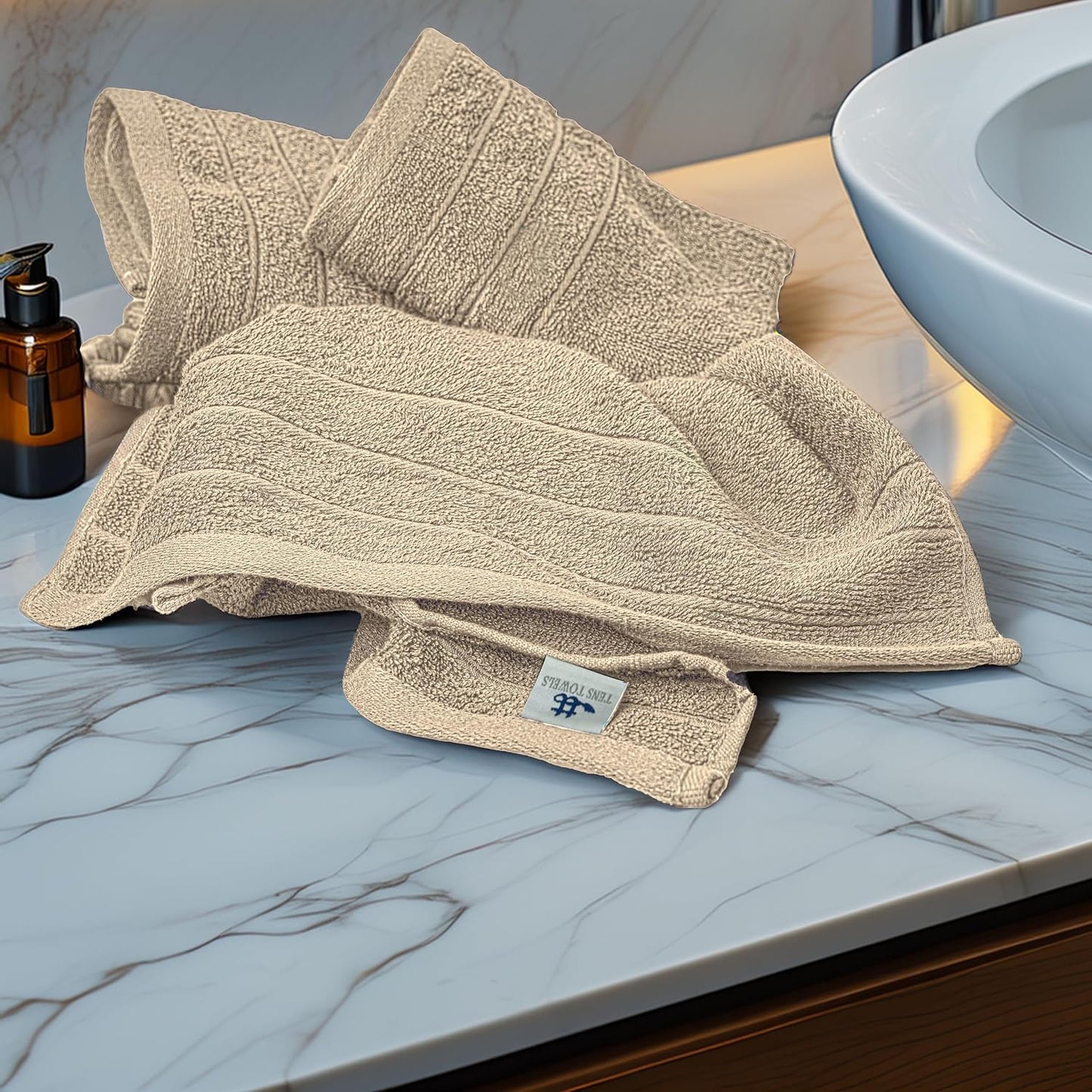 6 Piece Hand Towels Set 16 x 28 Inches, Beige | 100% Cotton, Lighter Weight, Quick to Dry, 16 x 28 Inches, Super Soft &