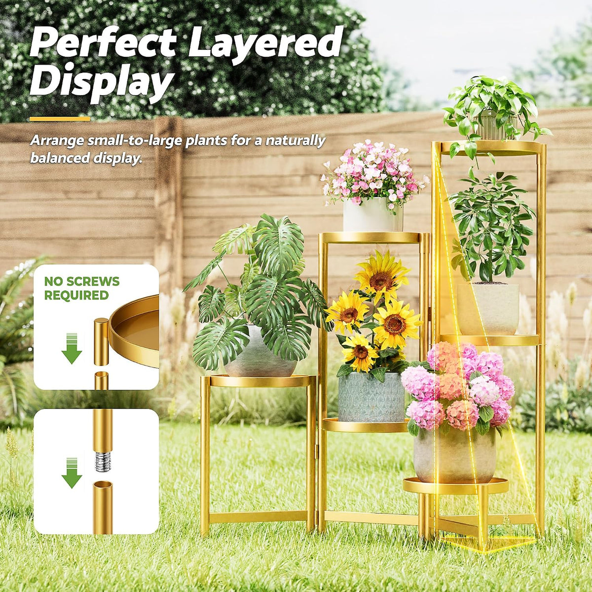 6 Tiered Plant Stand Indoor for Multiple Large Planter, Tall Heavy Duty Adjustable Folding Rack with Rustproof 7.9 Inch