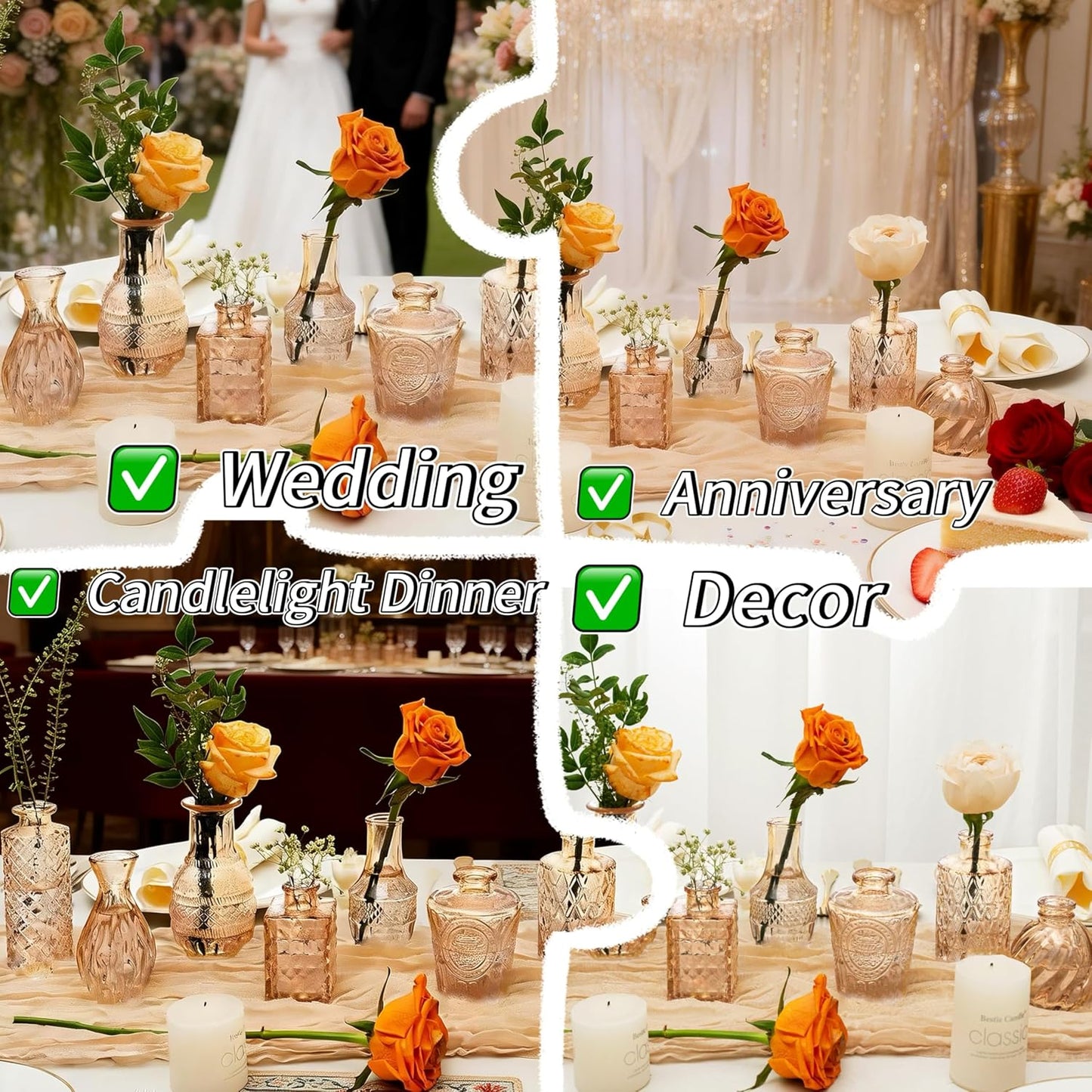 Clear Glass Bud Vase Pcs / Amber Gold / Set of 14