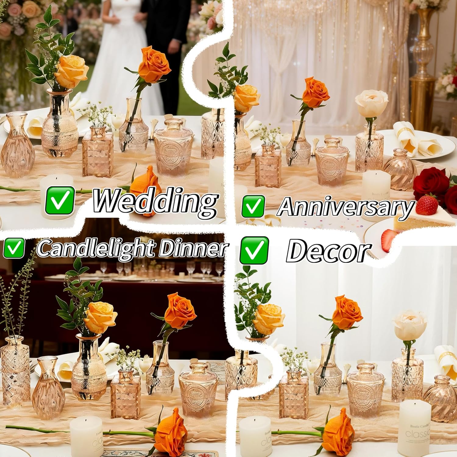 Clear Glass Bud Vase Pcs / Amber Gold / Set of 14