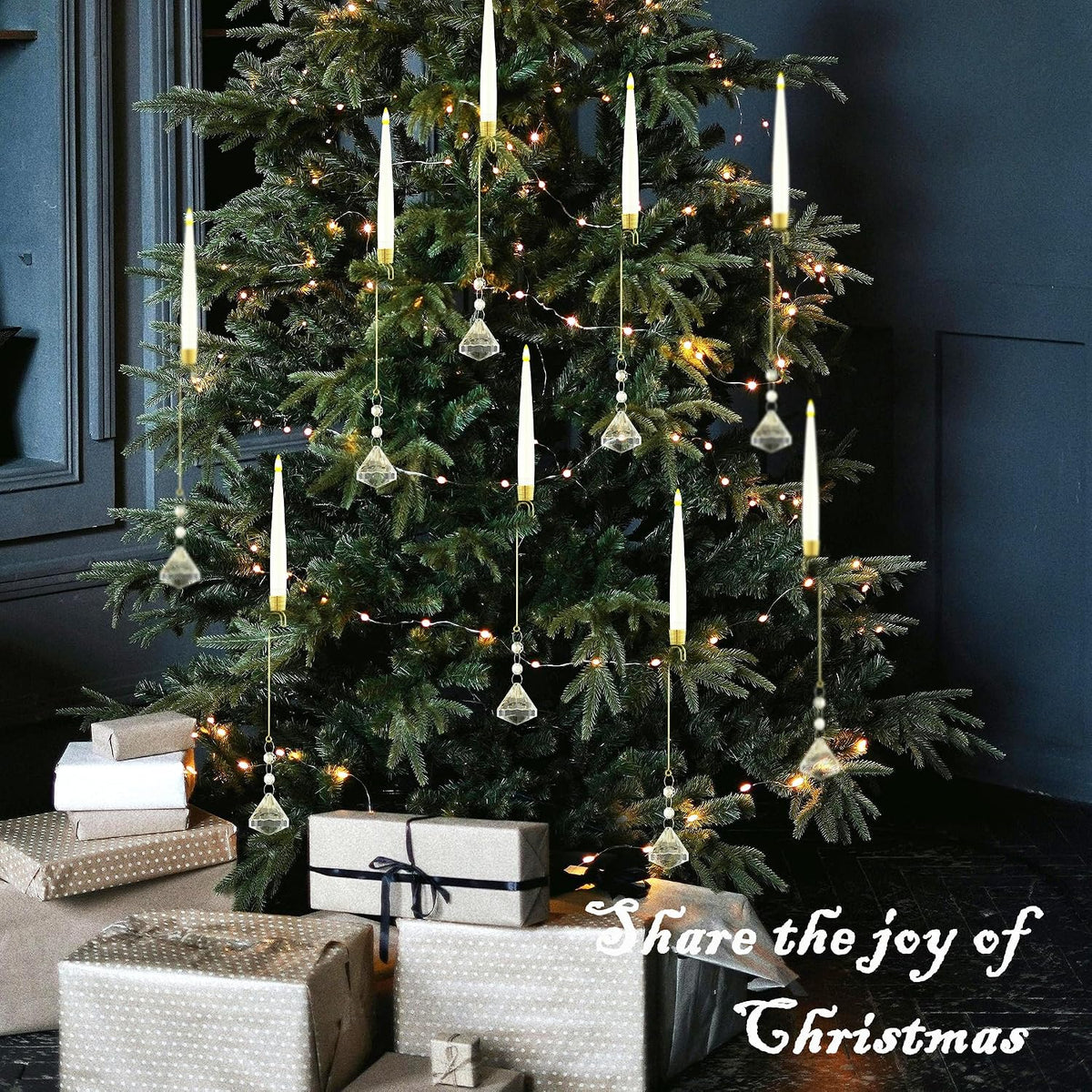 JOIONE Christmas Tree Candles, 10 Pack Crystal Diamond Tree Hanging Decor | Battery Operated, Remote Control, Crystal