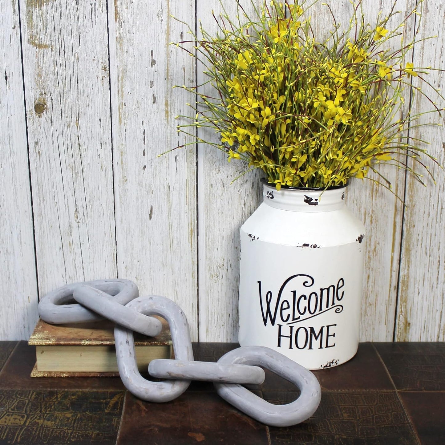 Rustic Wood Chain Link Decor Farmhouse Hand Carved Wood Link / Distressed Grey