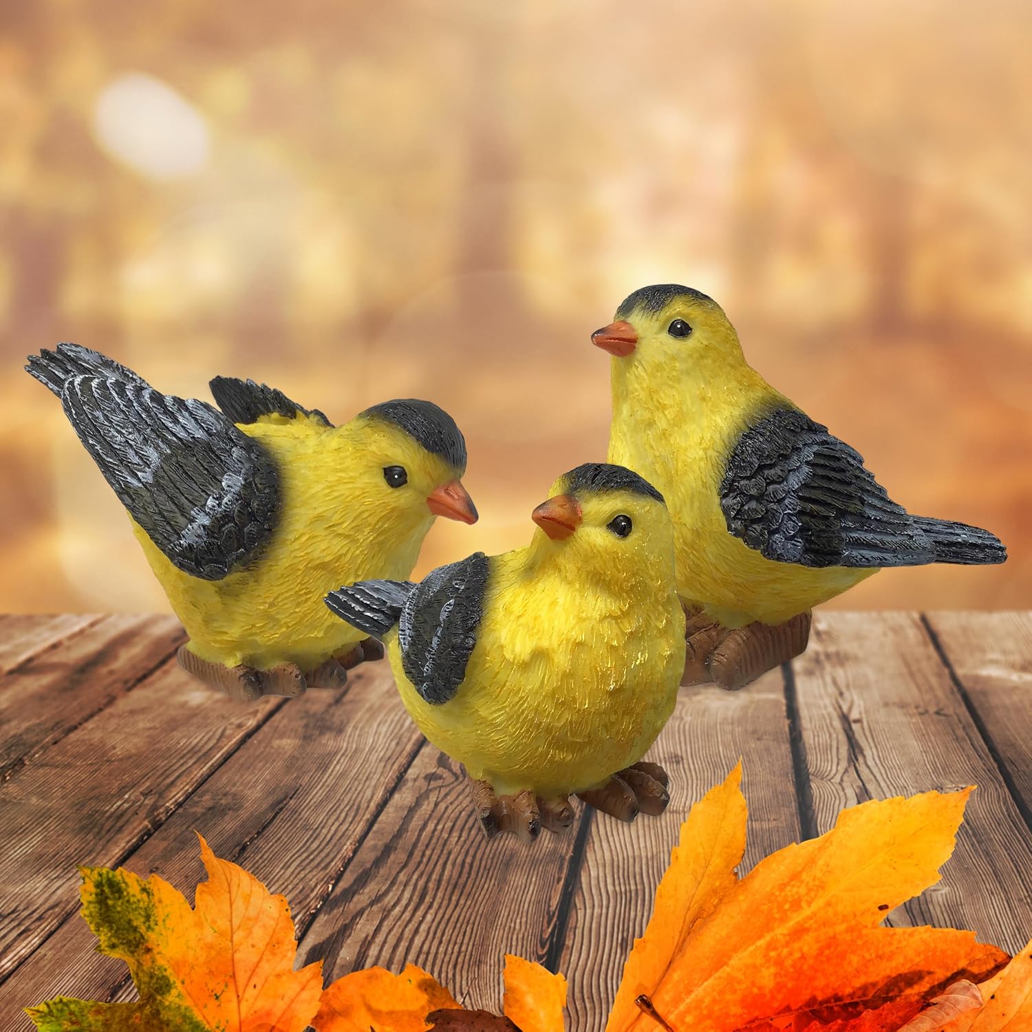 Goldfinch Bird Figurines Hand-Painted / Set of 3