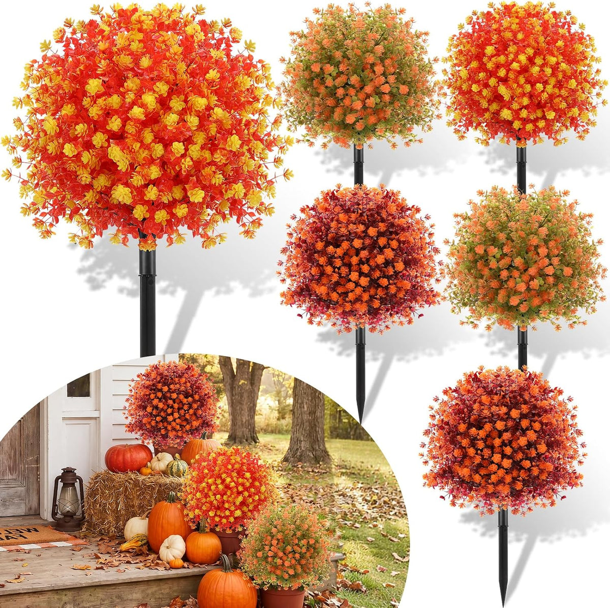 Suncalla 12 Pcs Fall Pumpkins Picks Velvet Fall Flower Picks