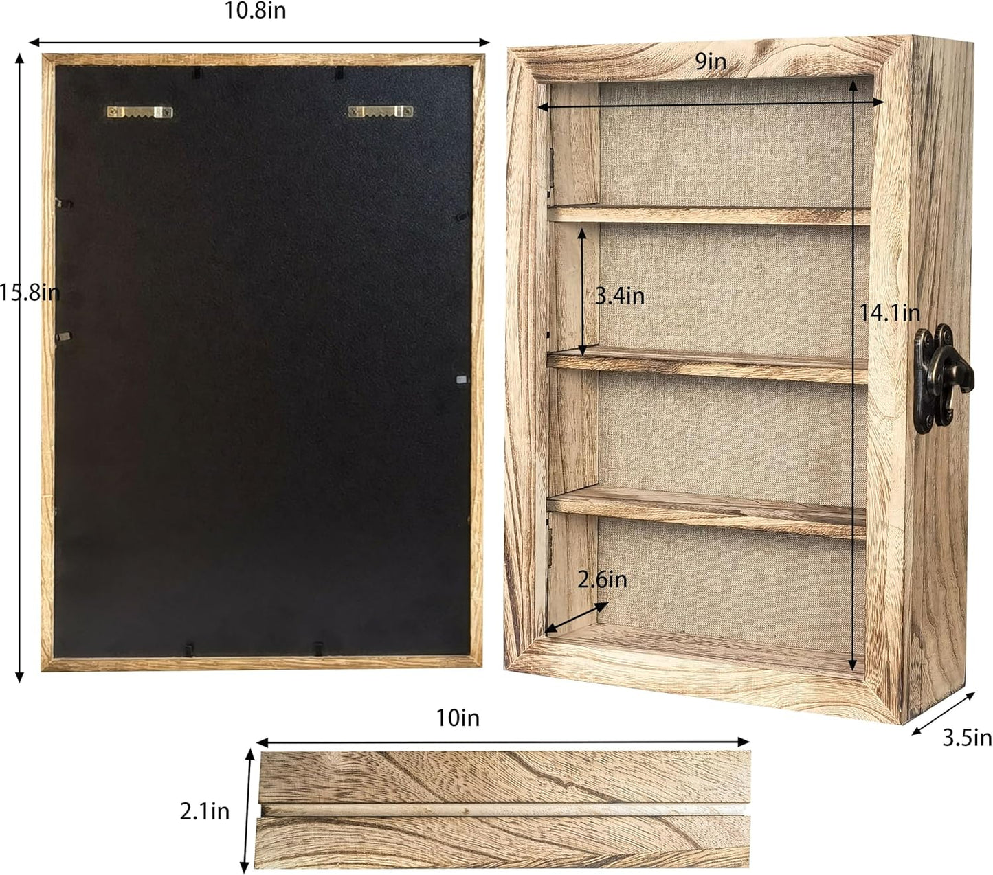 Original Wood 11x16 Large Shadow Box Frame Deep Shadow Box with Shelves Memorial Shadow Box Display Case with Linen