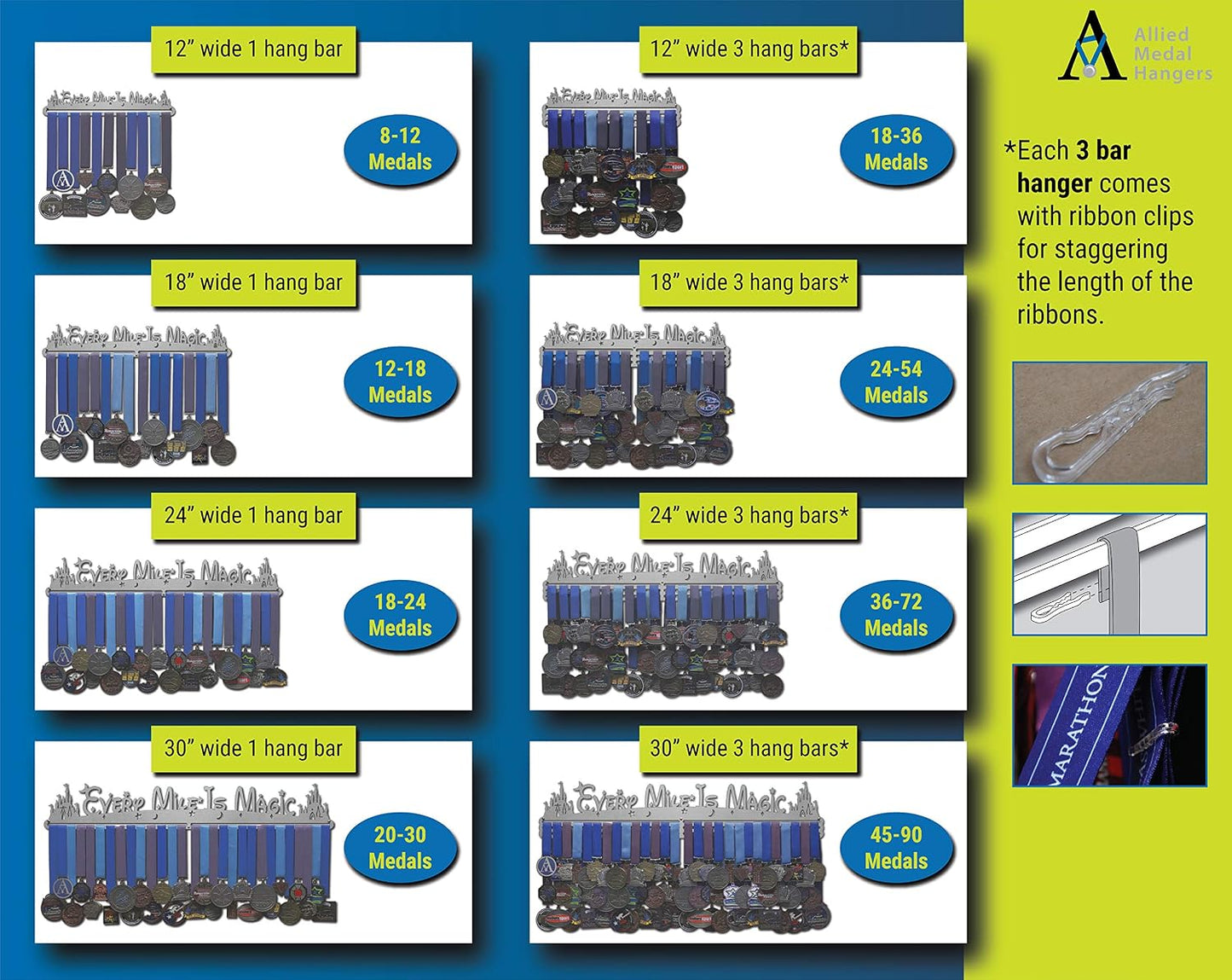 Allied Medal Hangers - Every Mile is Magic (24" Wide with 1 Hang bar) - Medal Hanger Holder Display Rack - Multiple
