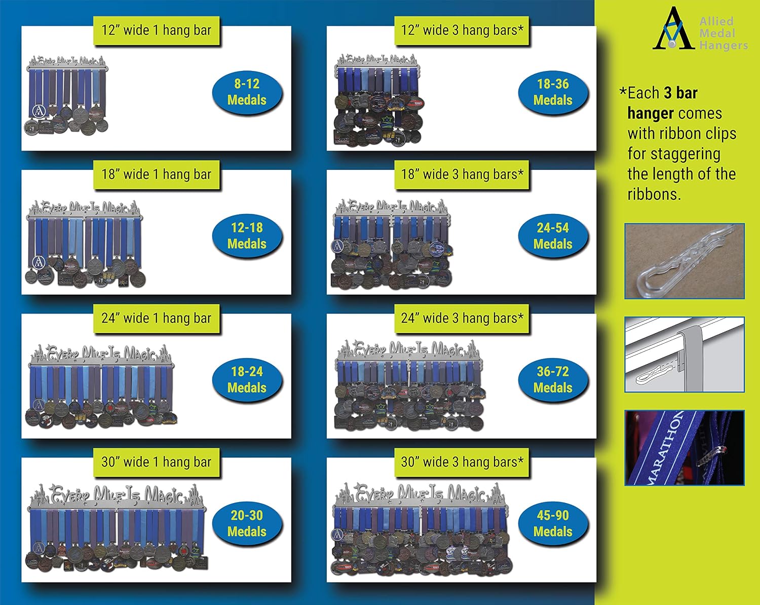 Allied Medal Hangers - Every Mile is Magic (24" Wide with 1 Hang bar) - Medal Hanger Holder Display Rack - Multiple