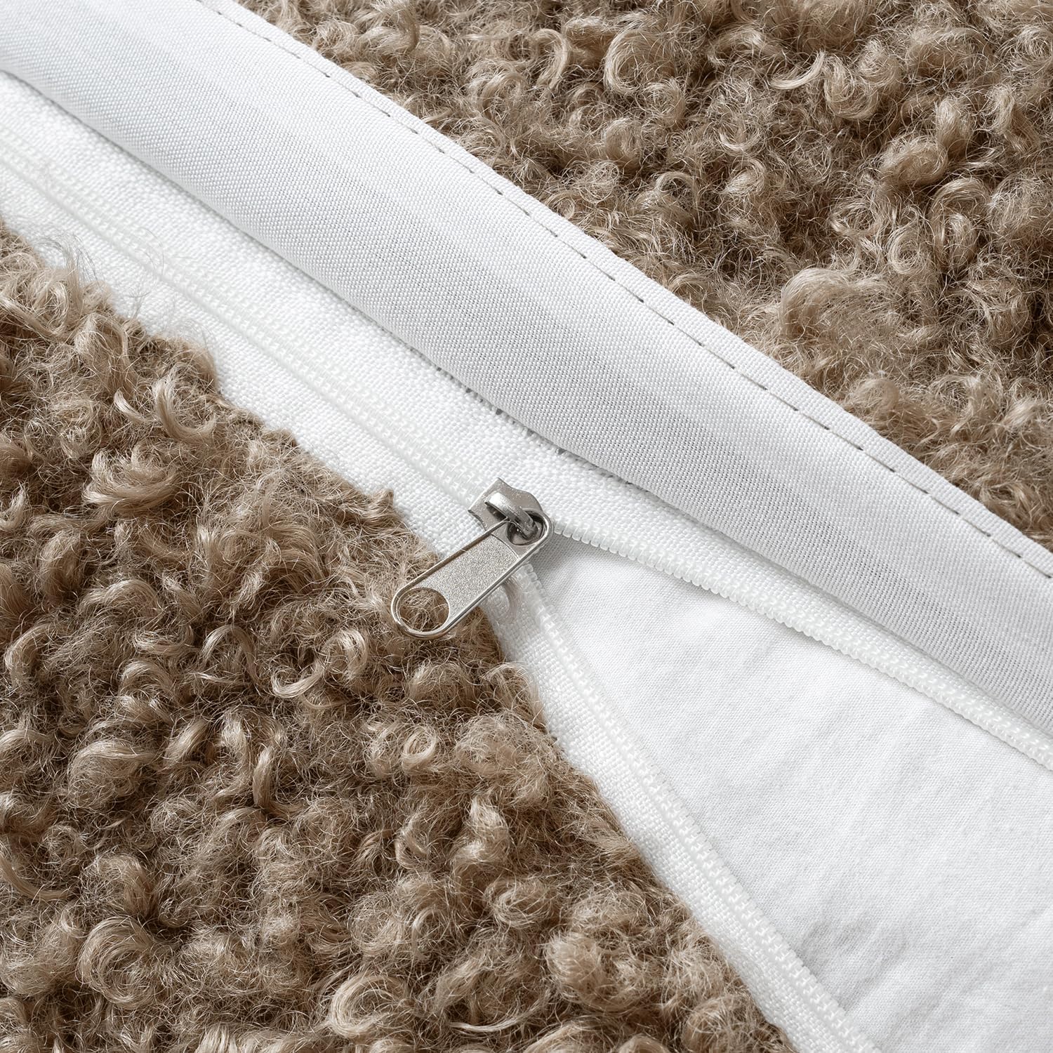 Teddy Faux Fur Throw Pillow Covers Soft Fuzzy Sherpa Sheepskin / Khaki / 18 x 18 / Set of 2