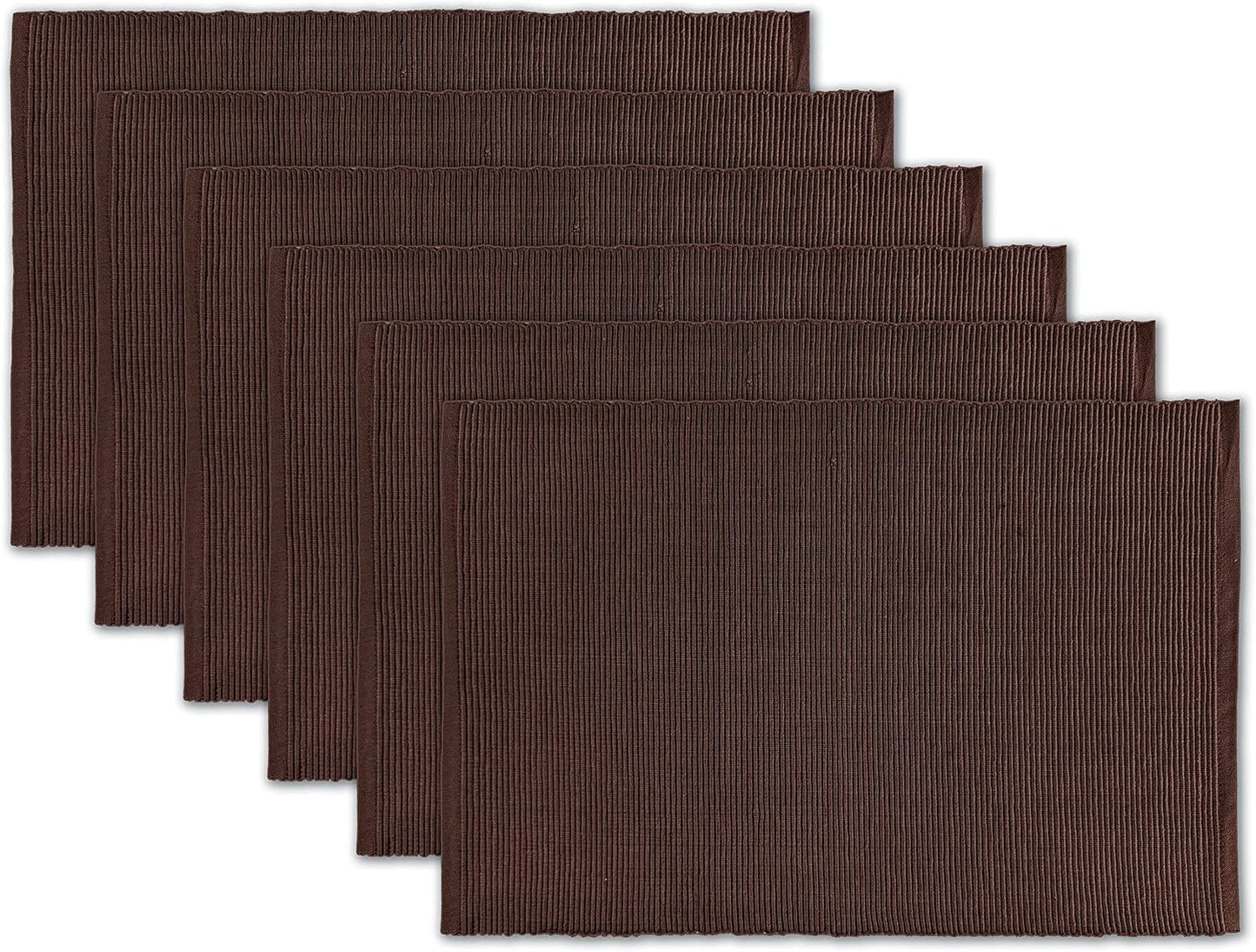 100% Cotton Ribbed Placemats - Set of 6-13 x 19 Inches - Brown - Everyday/Thanksgiving/Fall Cloth Table Mats - Thick