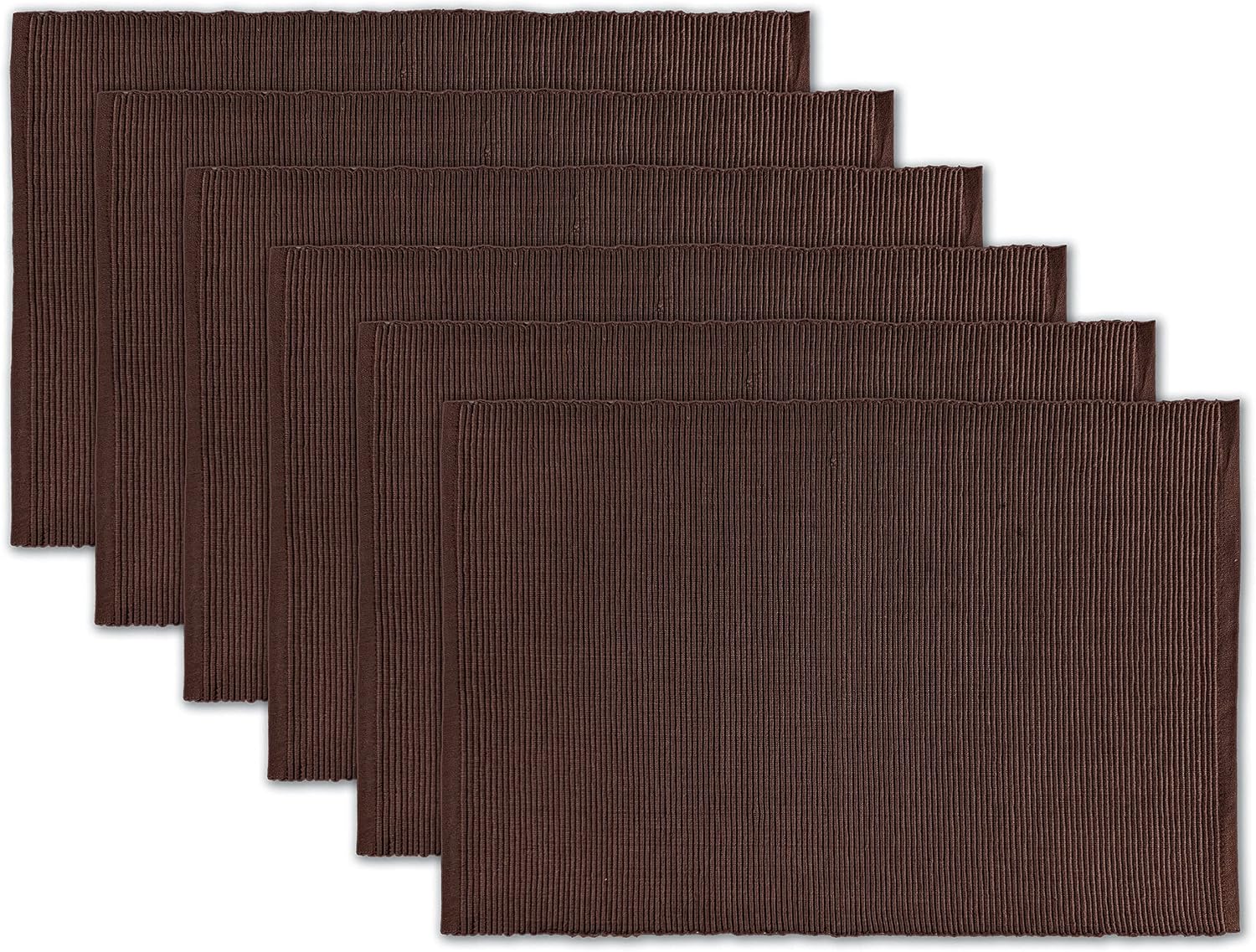 100% Cotton Ribbed Placemats - Set of 6-13 x 19 Inches - Brown - Everyday/Thanksgiving/Fall Cloth Table Mats - Thick