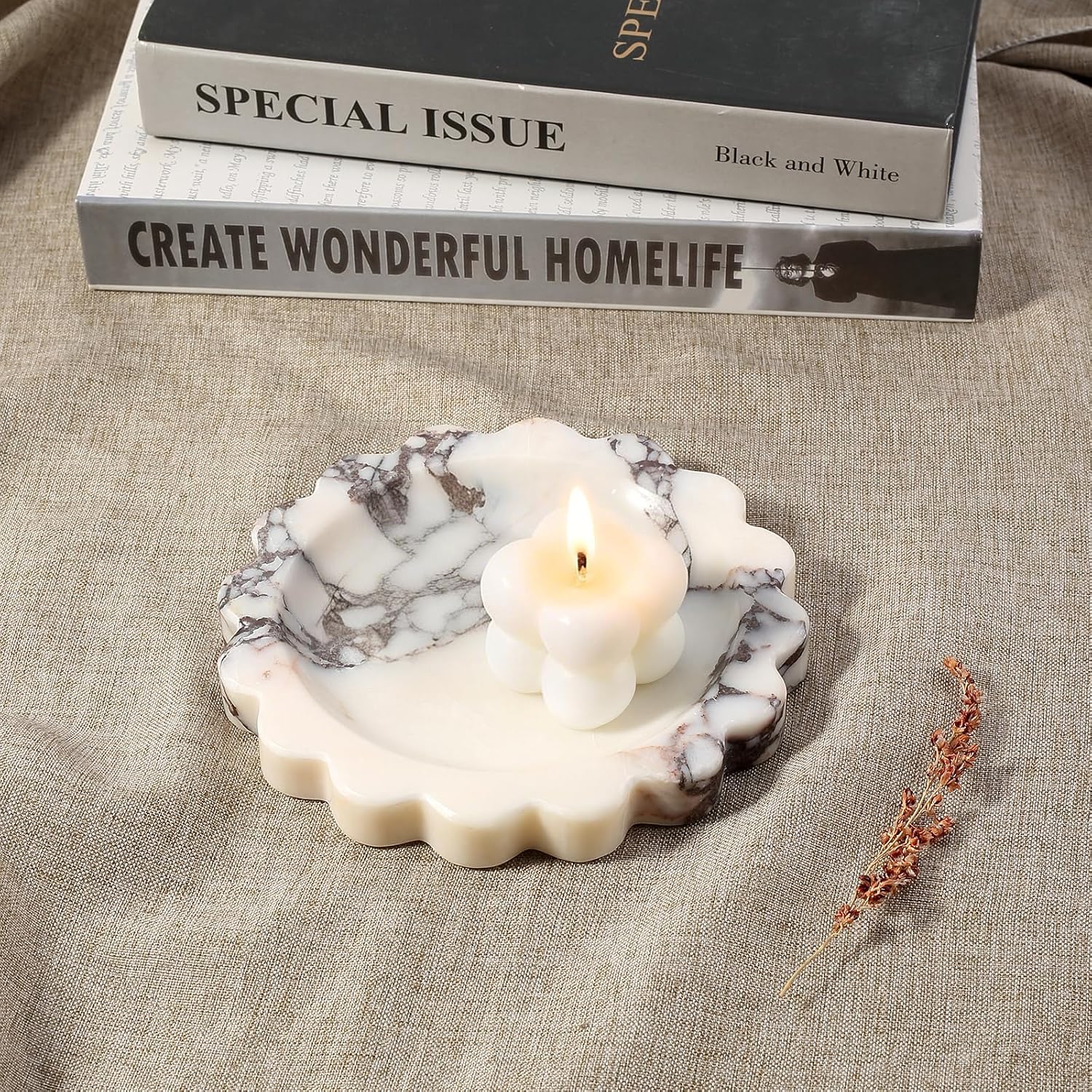 5.51" Scalloped Marble Tray / Calacatta Viola / D=5.51 / Natural