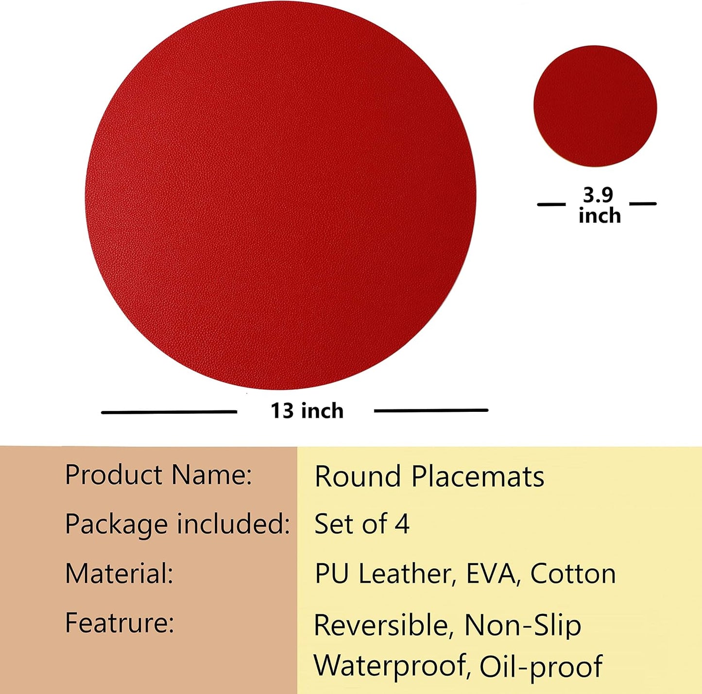 Wipeable Placemats and Coasters Leather Table Mats Waterproof Heat-Resistant Easy to Clean for Dining Table Set Kitchen