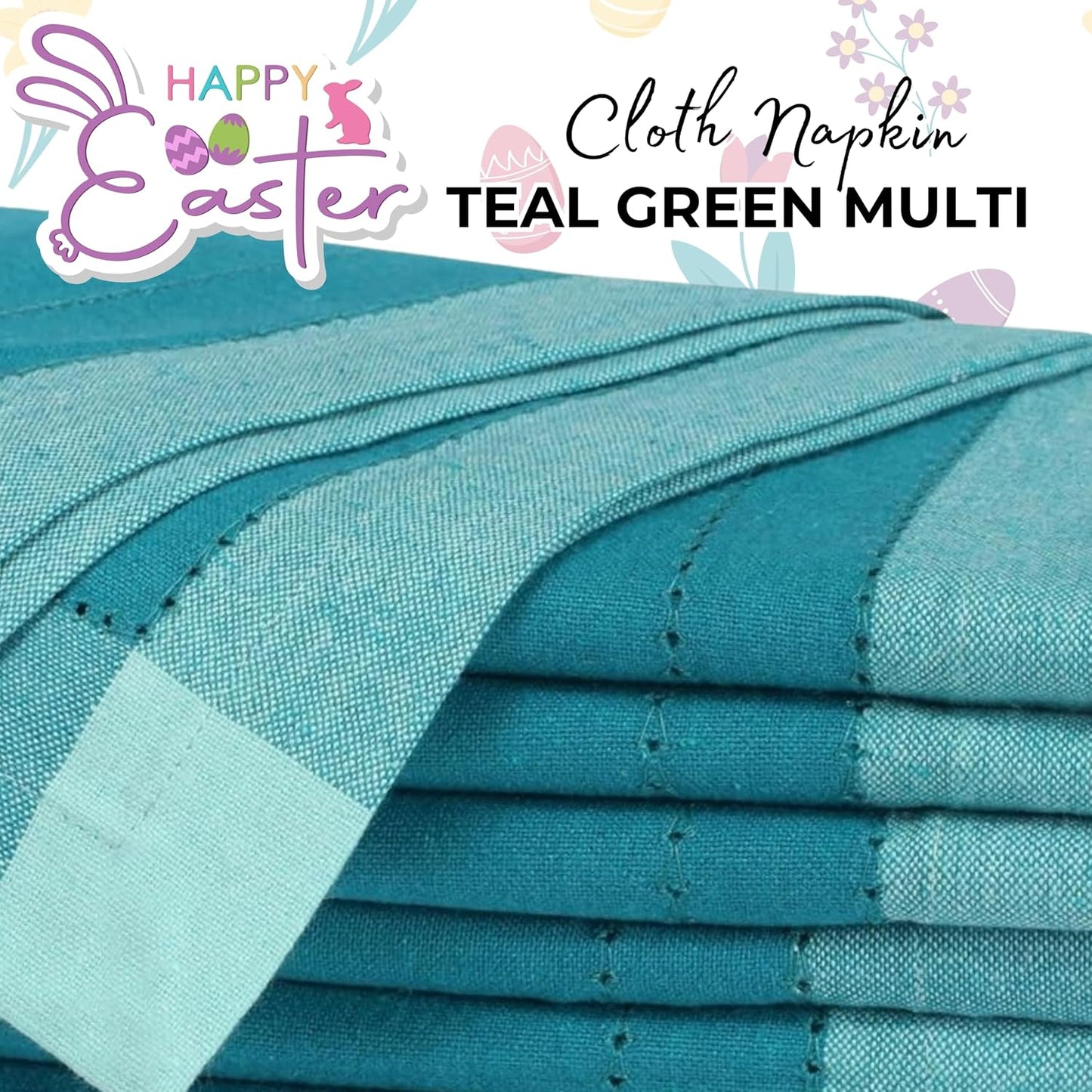 Bedding Craft Cotton Cloth Dinner Napkins Set of 12 – 20x20 Teal Multi Double Hemstitched – Machine Washable Reusable