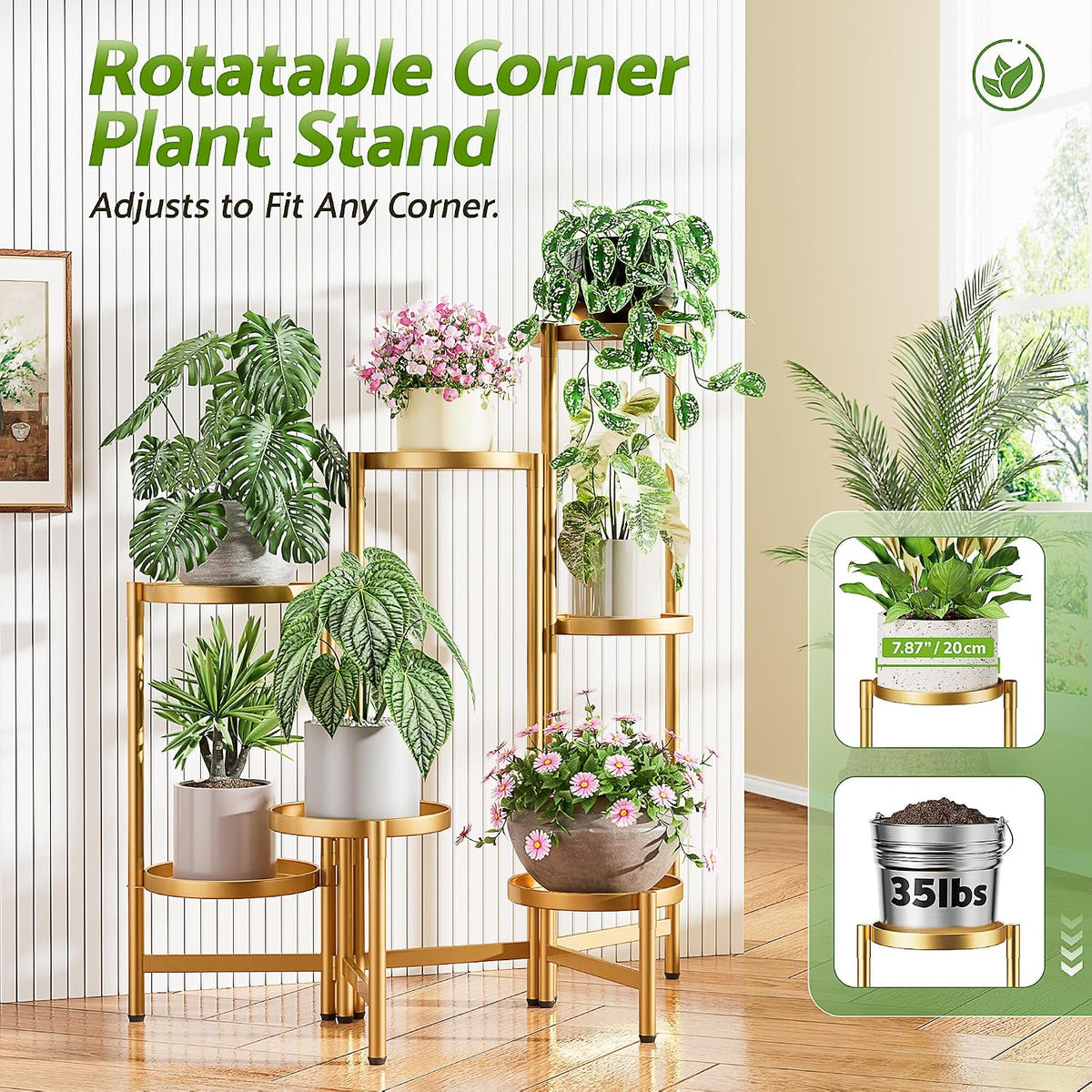 Patio Plant Stand, 7 Tiered Plant Stand Indoor for Multiple Large Planter, Tall Heavy Duty Adjustable Folding Rack with