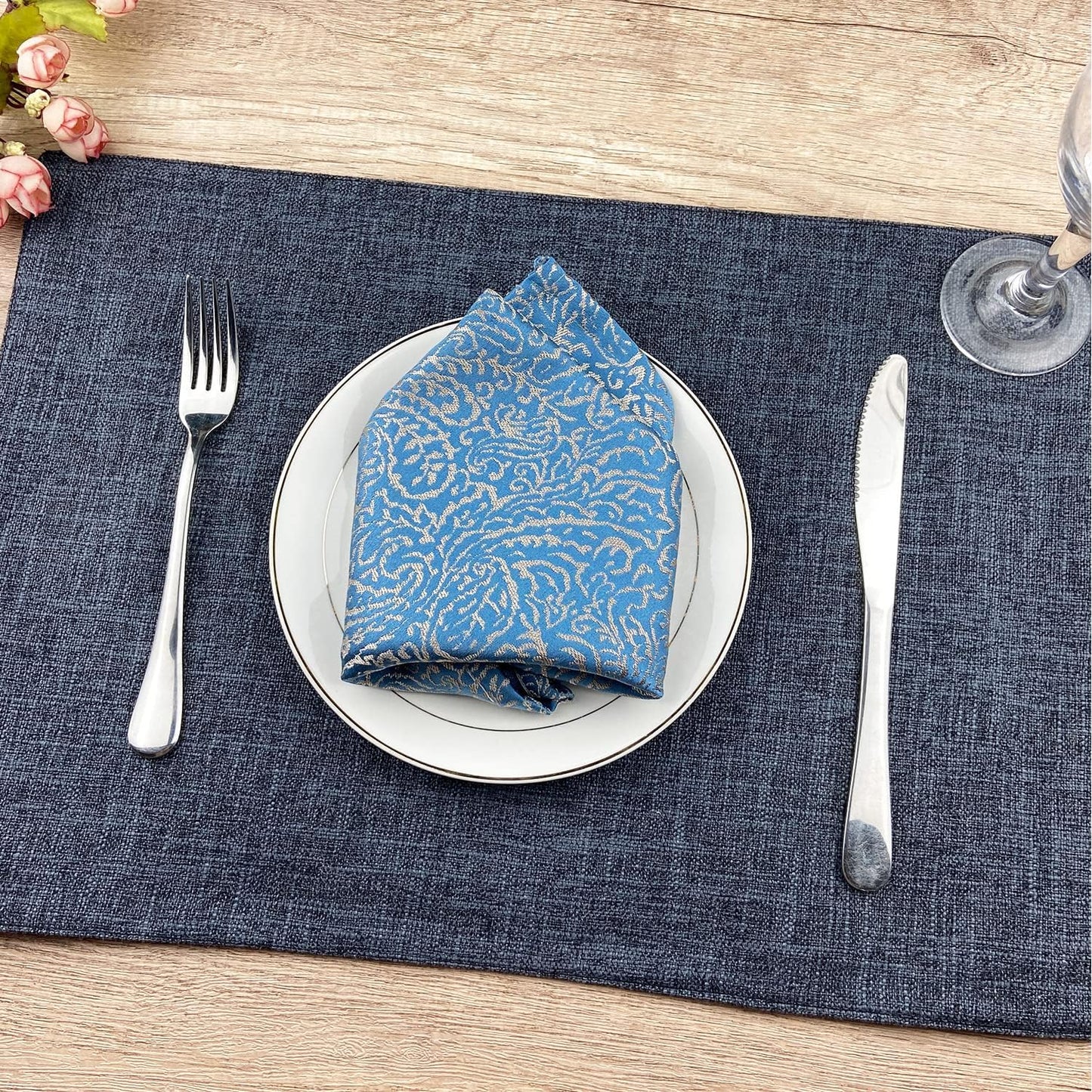 Weabetfu Cloth Placemats Set of 6 Heat Resistant Dining Table Placemats | Cotton Linen Machine Washable Kitchen Table
