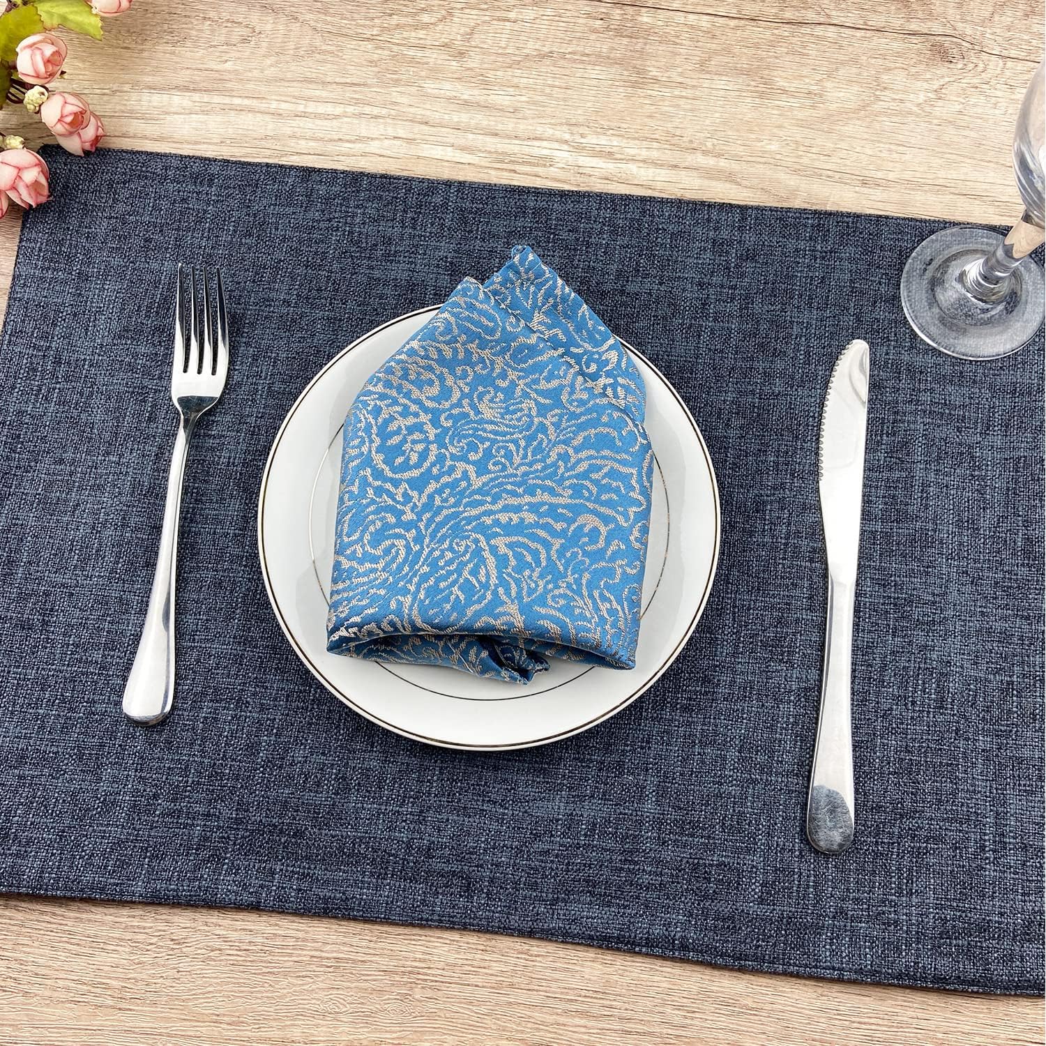Weabetfu Cloth Placemats Set of 6 Heat Resistant Dining Table Placemats | Cotton Linen Machine Washable Kitchen Table