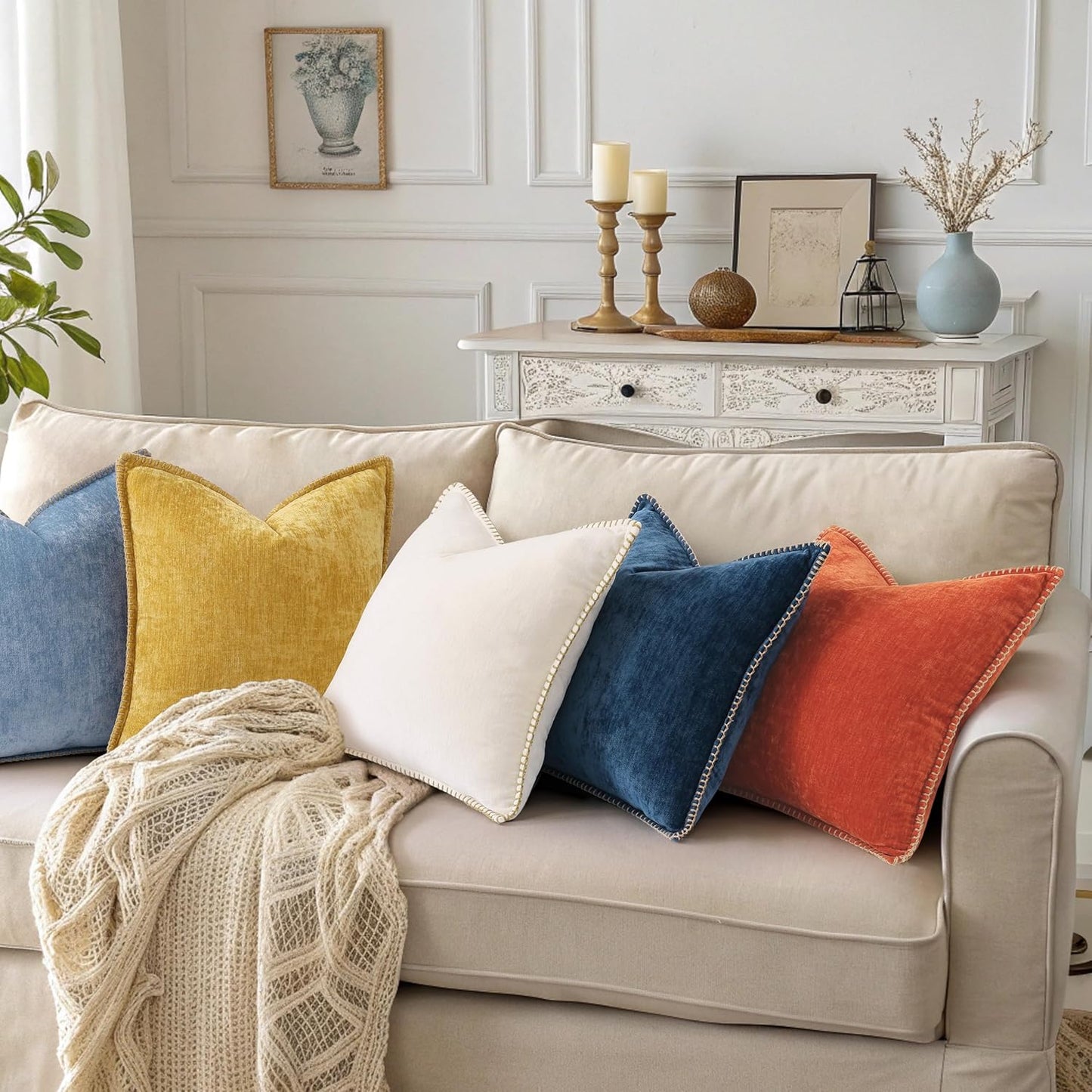 Fall Patriotic Chenille Soft Throw Pillow Covers / Poseidon / 18 x 18 / Set of 2