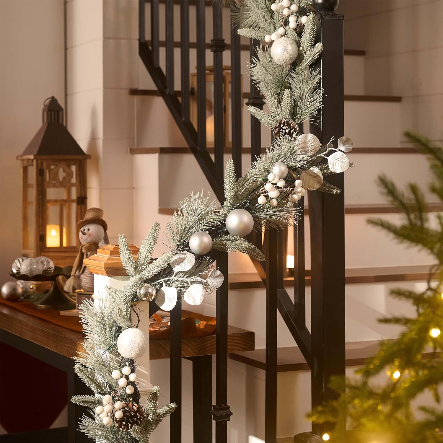 Valery Madelyn 6 Ft Pre-Lit Christmas Garland with Lights for Mantle, Lighted Outdoor Xmas Garland with Silvery White