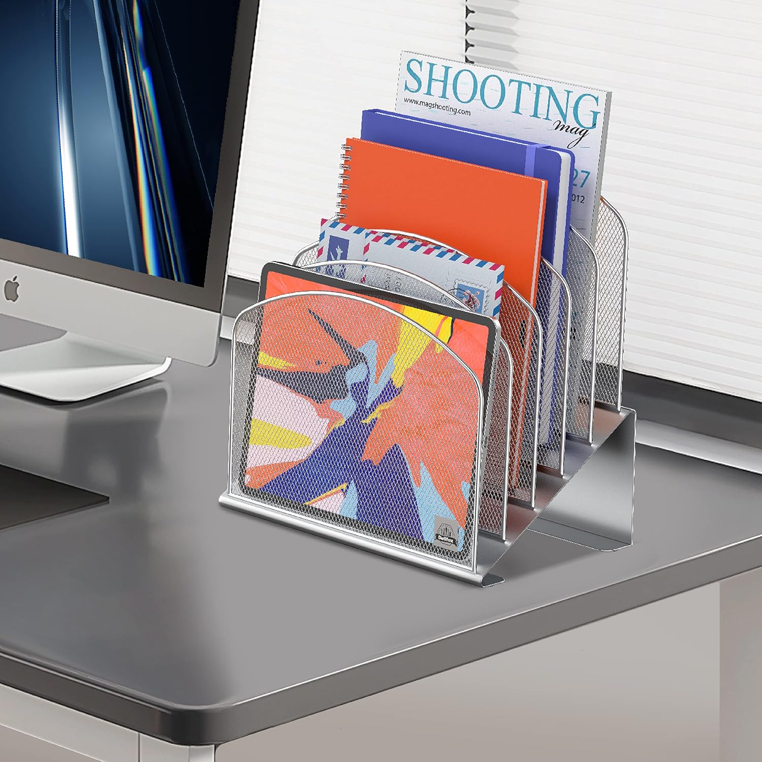 Delifox Inclined Desk File Organizer,Vertical File Folder Holder Stand Metal Rack File Sorter for Office Classroom