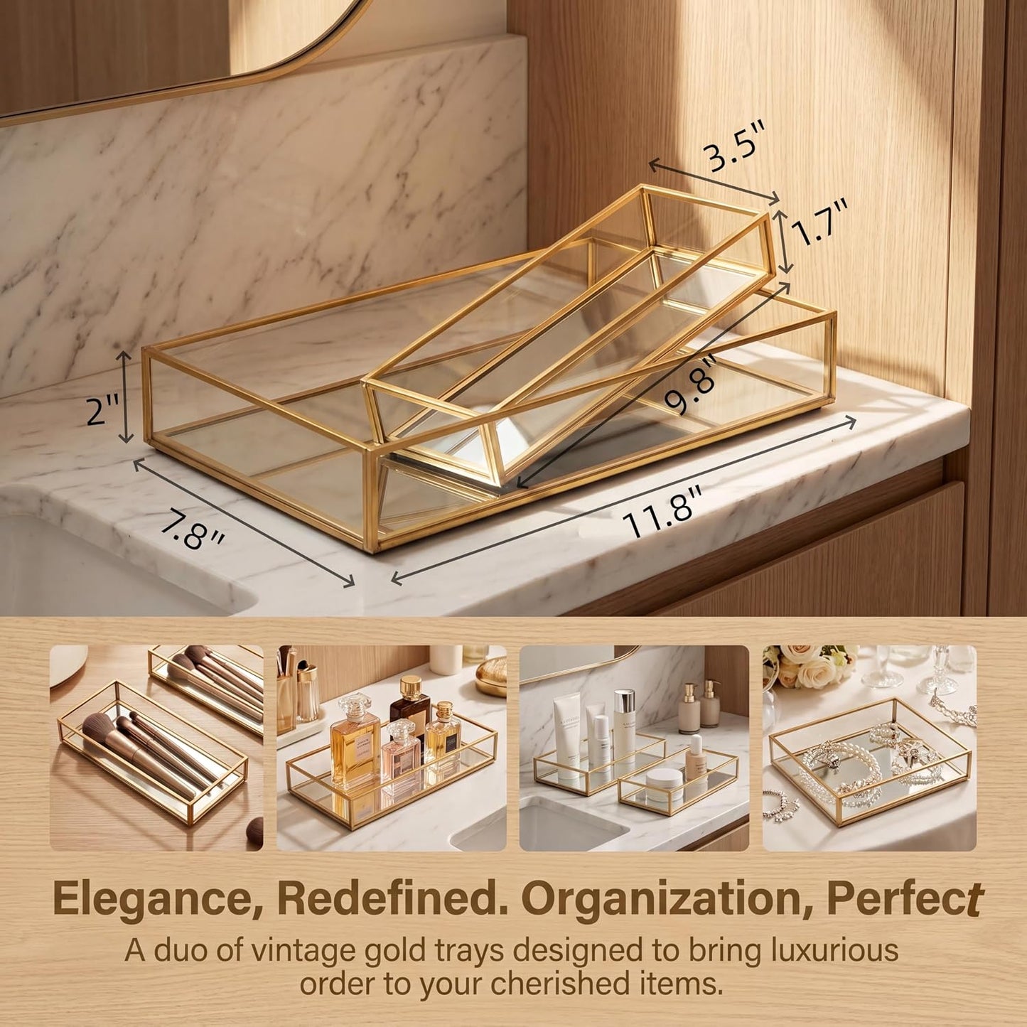 Vanity Tray / Perfume Trays / Gold / Set of 2