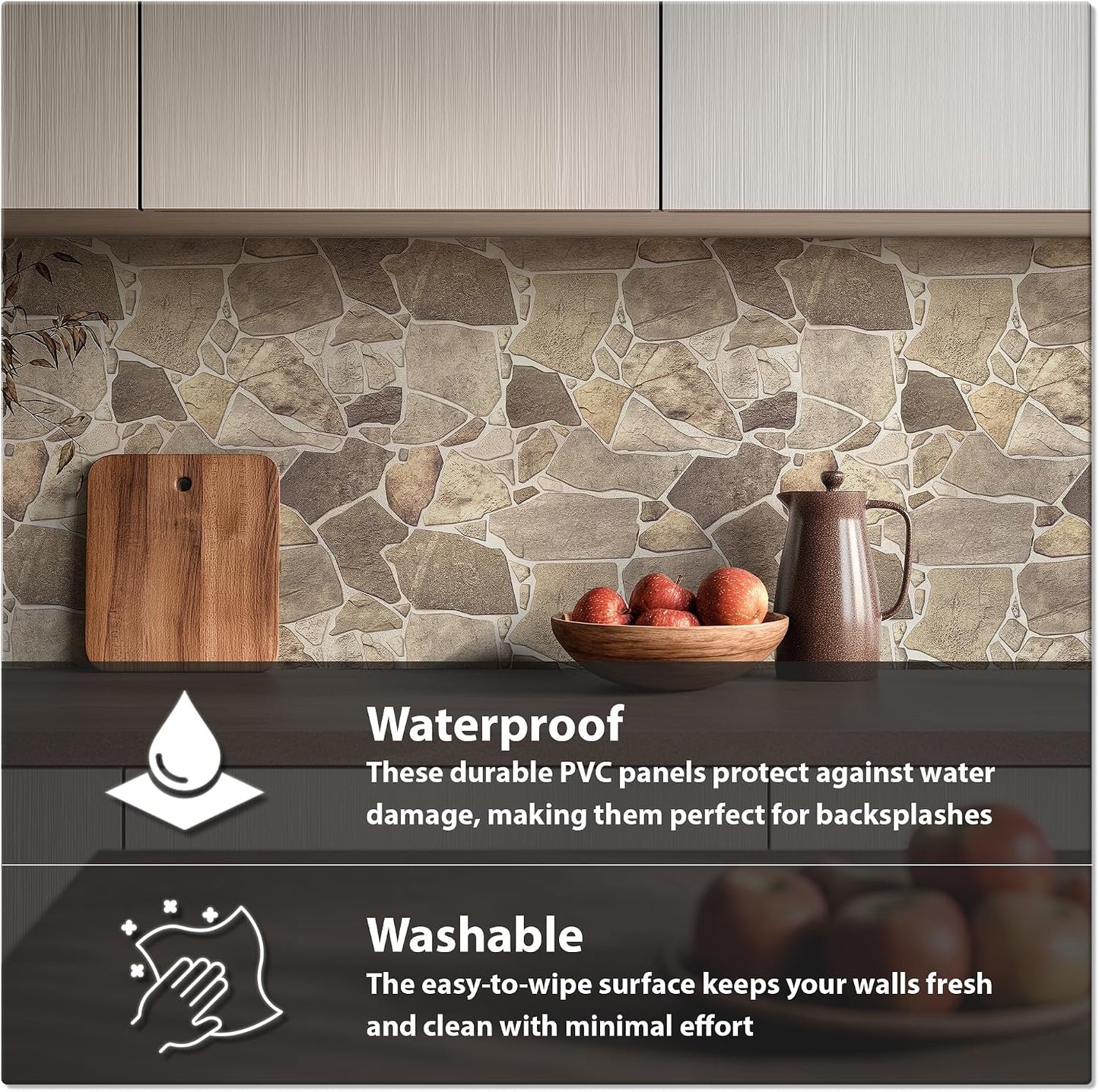 3D Faux Stone Wall Panels, Wild Boulder, Pack of 20, Covers 57.7 Sq Ft | Grey, Beige & Brown, Lightweight PVC, 17.5" x