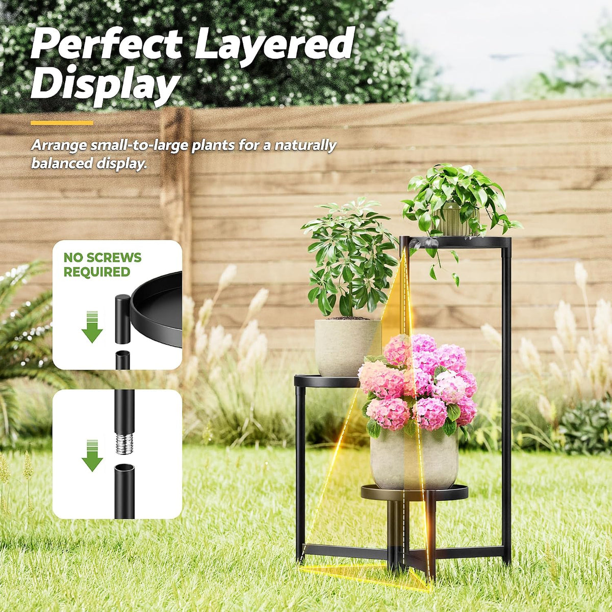 3 Tiered Plant Stand Indoor for Multiple Large Planter, Tall Heavy Duty Adjustable Folding Rack with Rustproof 7.9 Inch