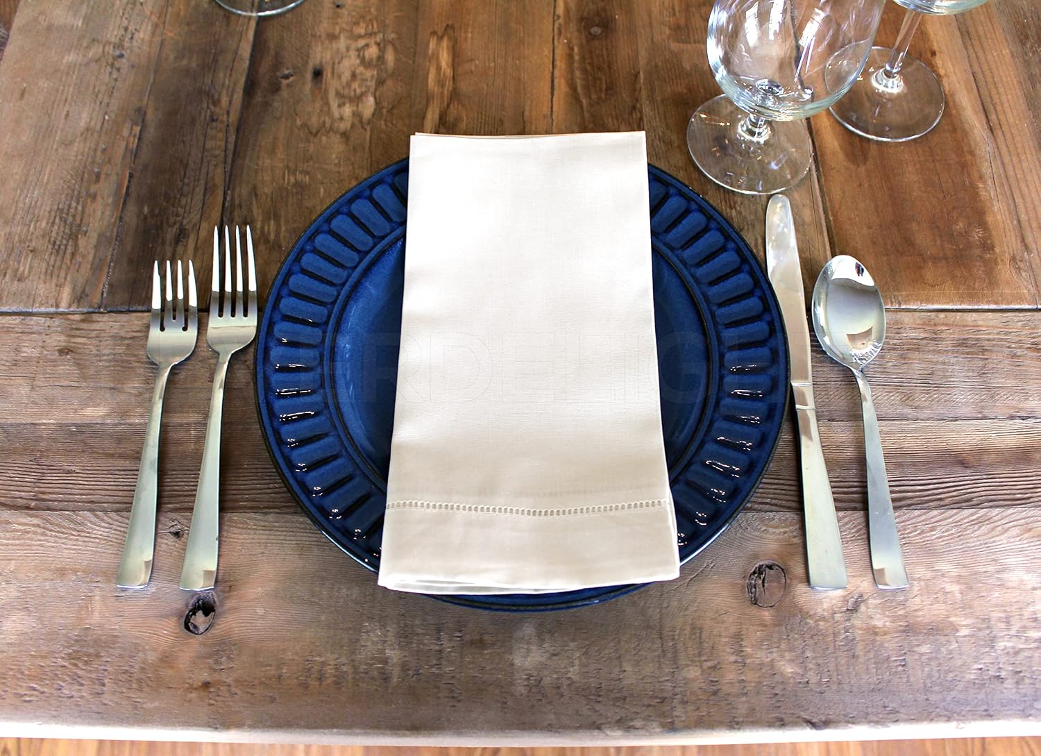 CleverDelights 20" White Hemstitch Dinner Napkins - 12 Pack - 55/45 Linen Cotton Blend