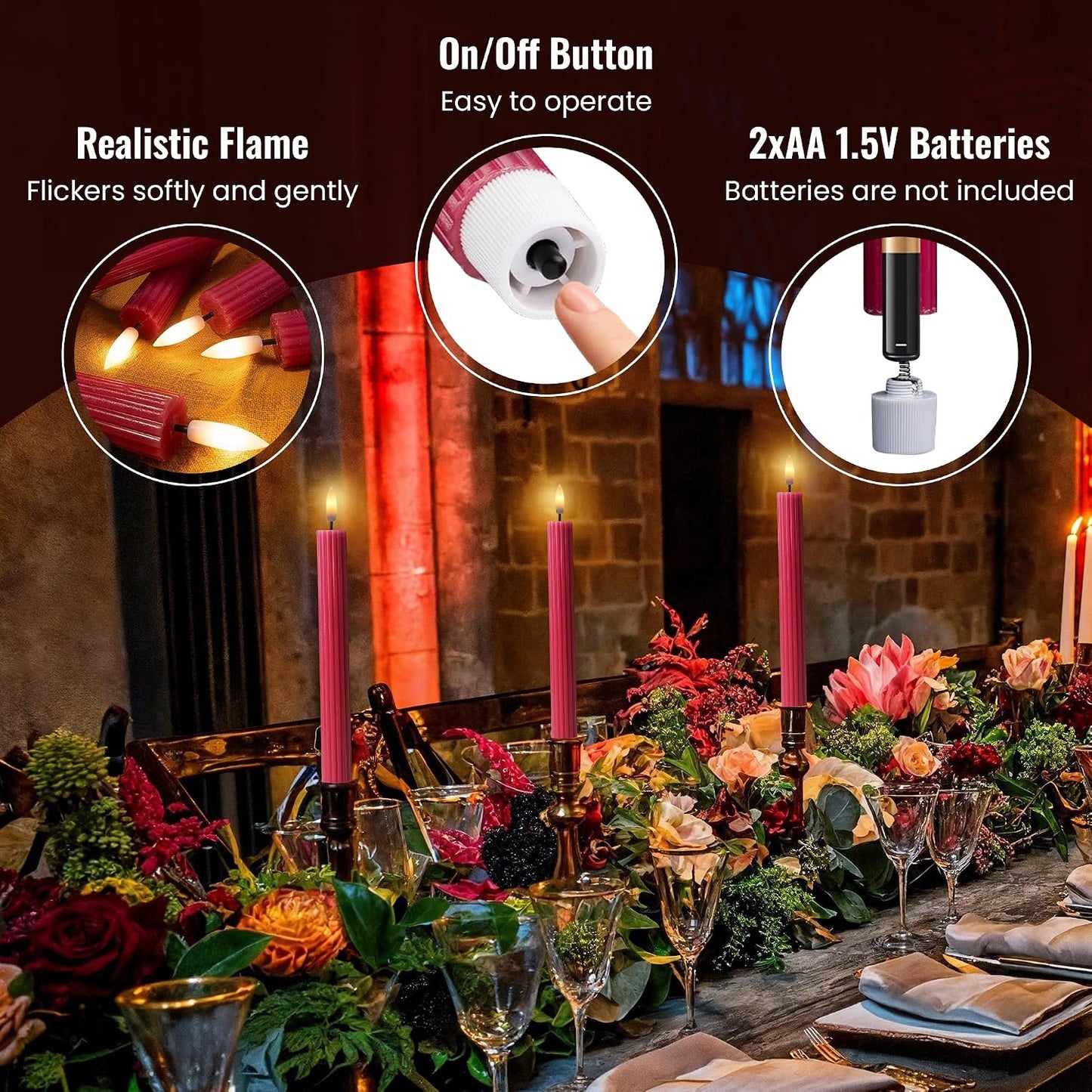 10" Fluted LED Pink Grooved Pillar Candles with 2 Remotes & 24h Timer Memory, On/Off Switch - Flameless Dimmable