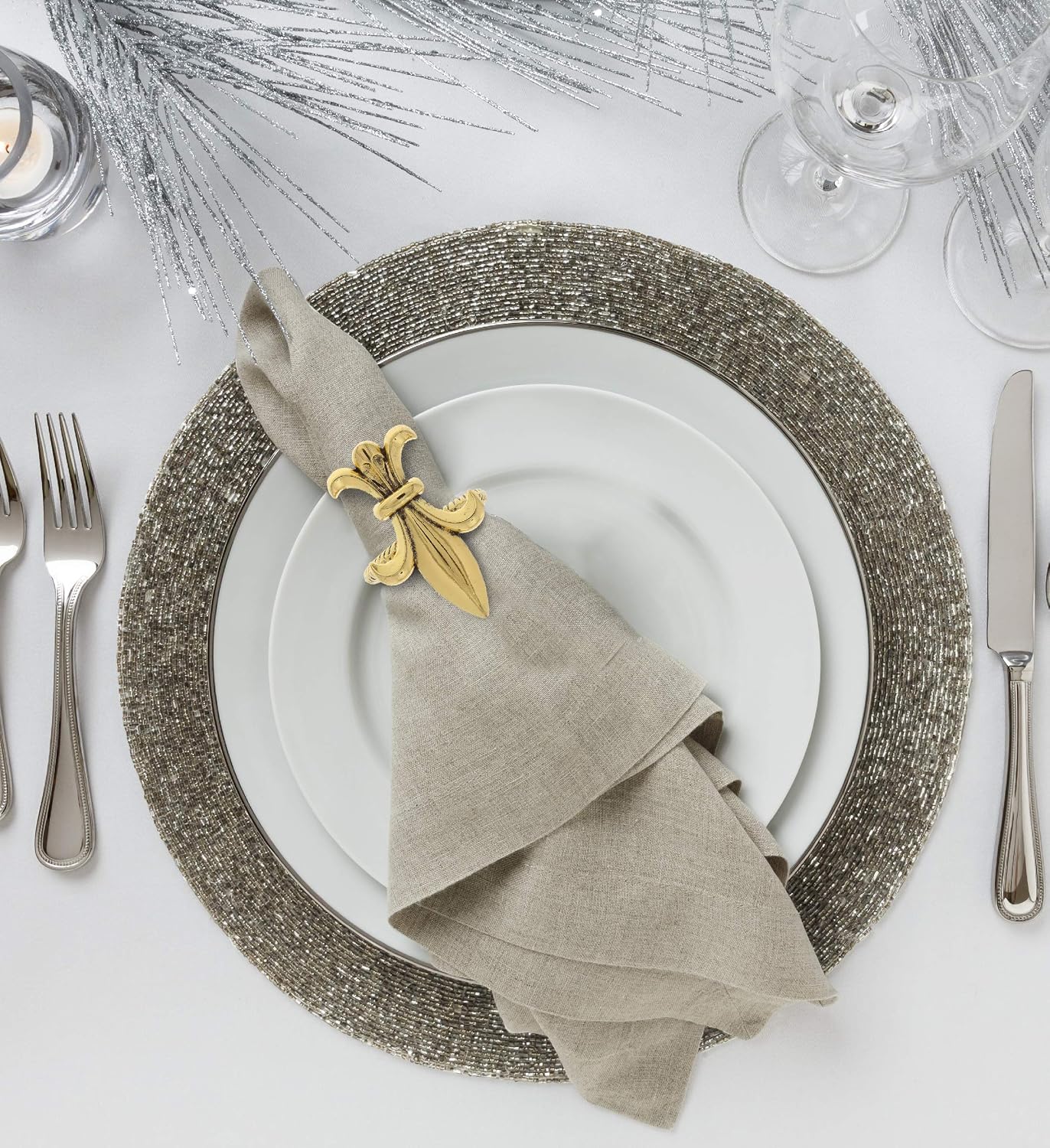 Gold Napkin Rings Set of 6 - Elegant Metal Gold Napkin Holder Ring Bands, Fancy Table Centerpiece Napkin Rings for