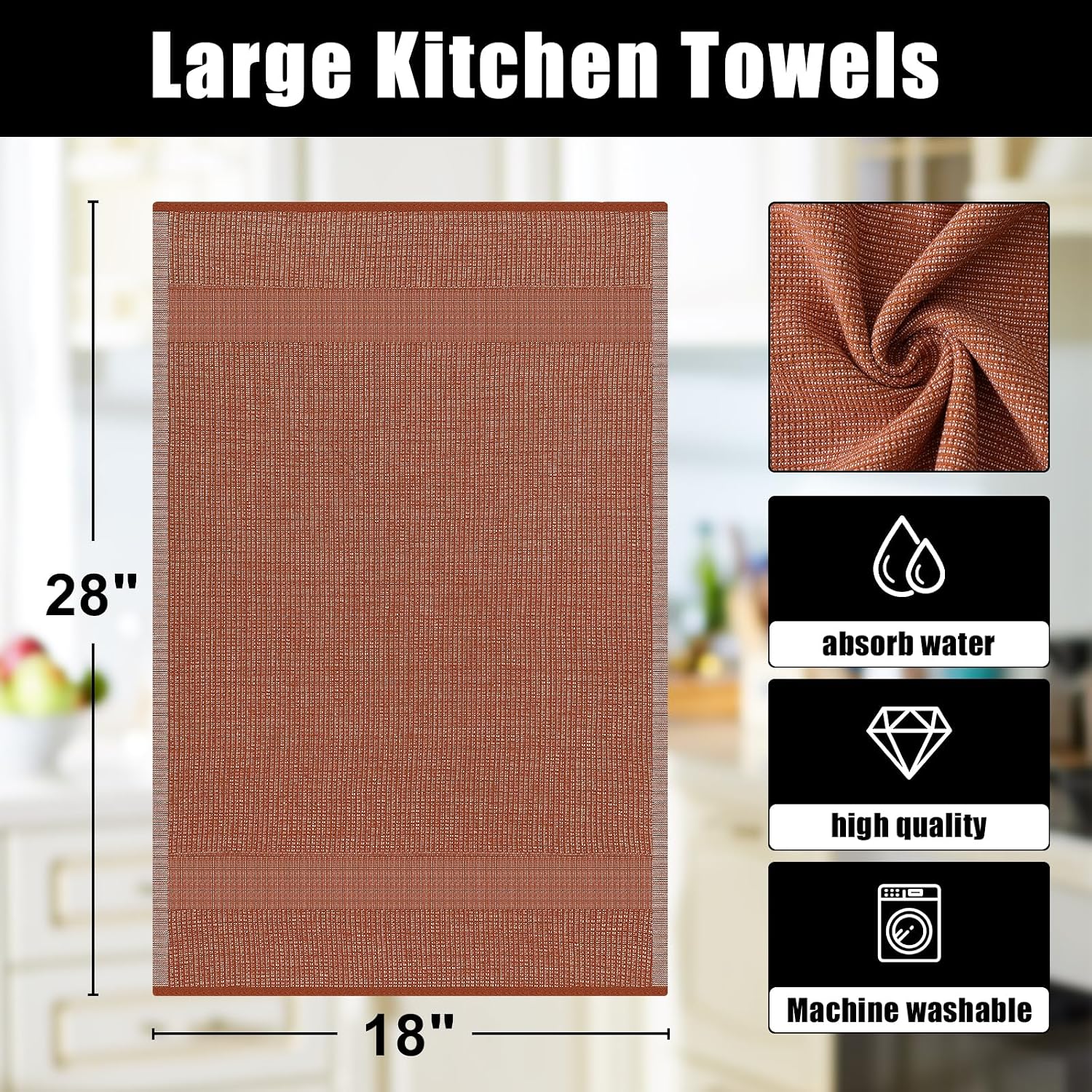 Homaxy 380 GSM Cotton Premium Kitchen Towels 6 Pack, 18"x 28", Rust | Flat and Terry Dish Towels, Highly Absorbent Tea