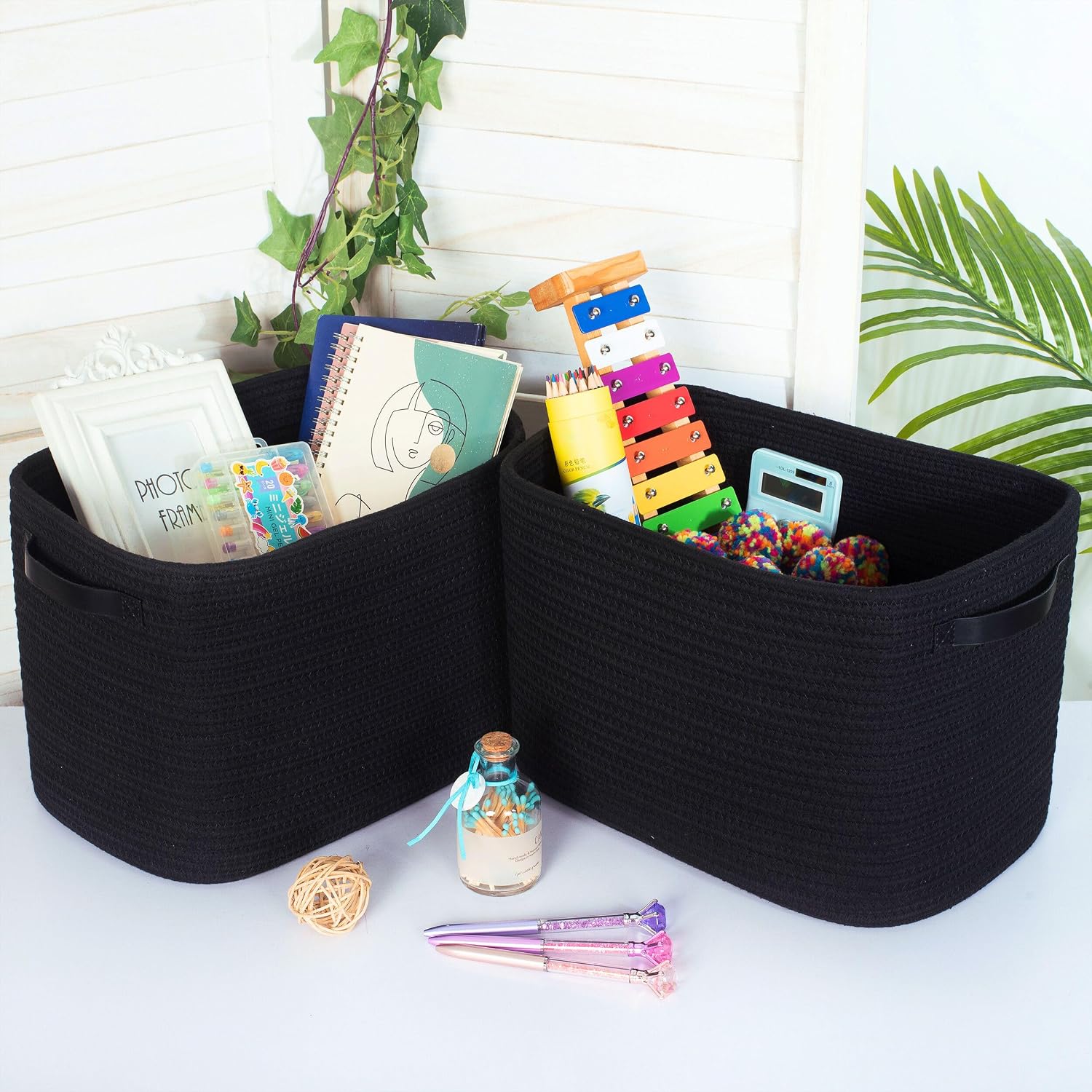 Woven Baskets for Storage / Black / Black / Set of 3