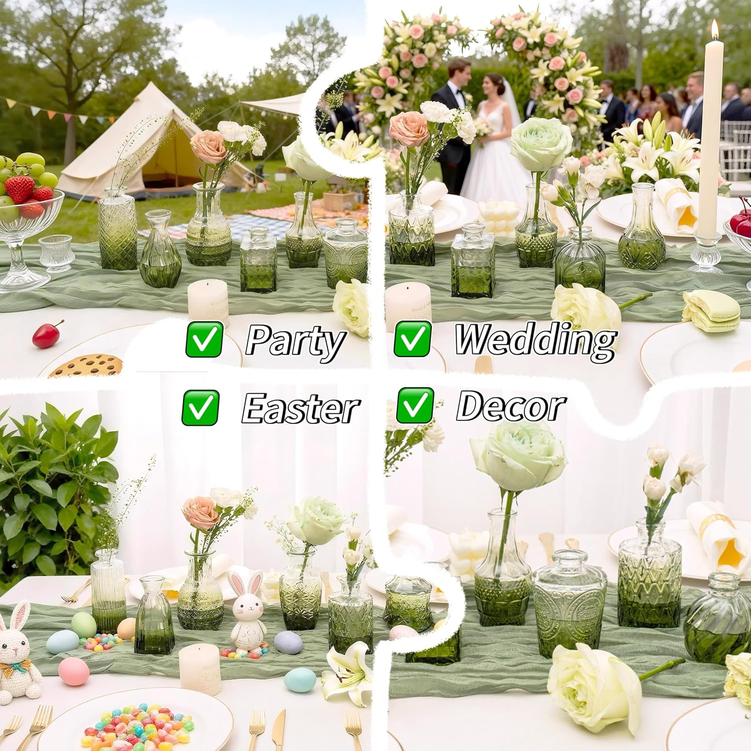 Clear Glass Bud Vase Pcs / Gradient Green / Set of 12