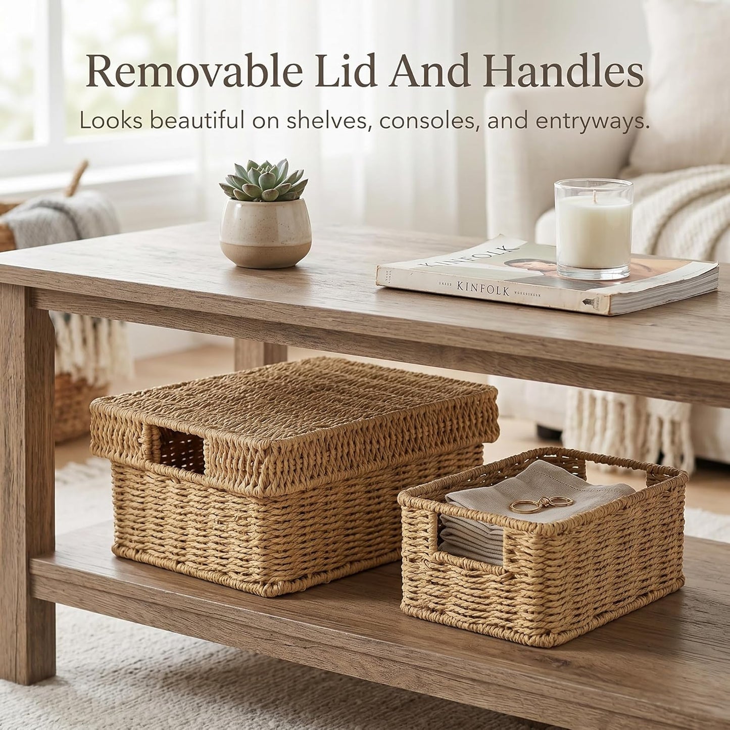Wicker Storage Basket / Natural / 12 x 10 x 5.5 / 2-piece Mixed Set