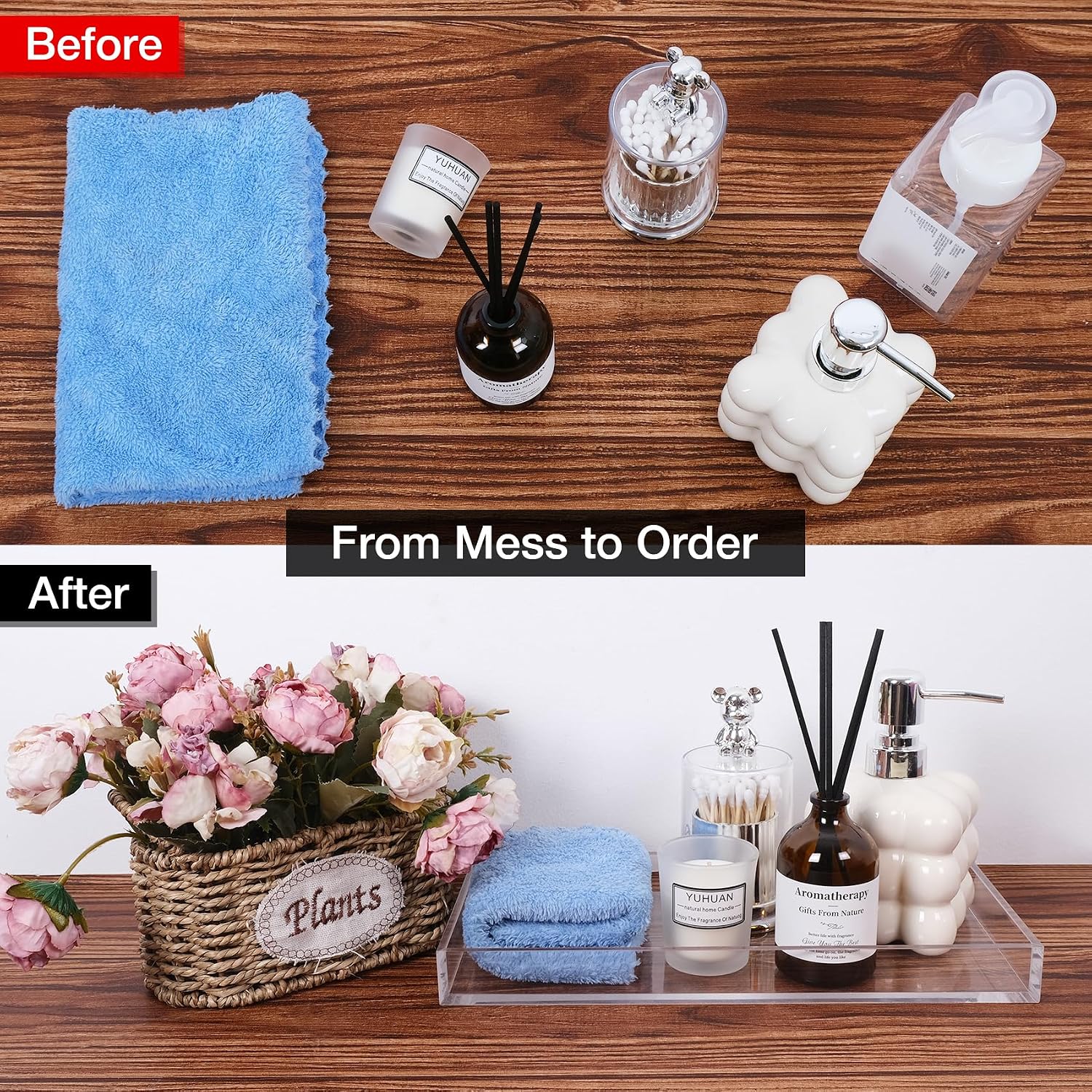 Acrylic Tray 5mm Thicken for Vanity Makeup / Clear / 12 x 6 x 1.2