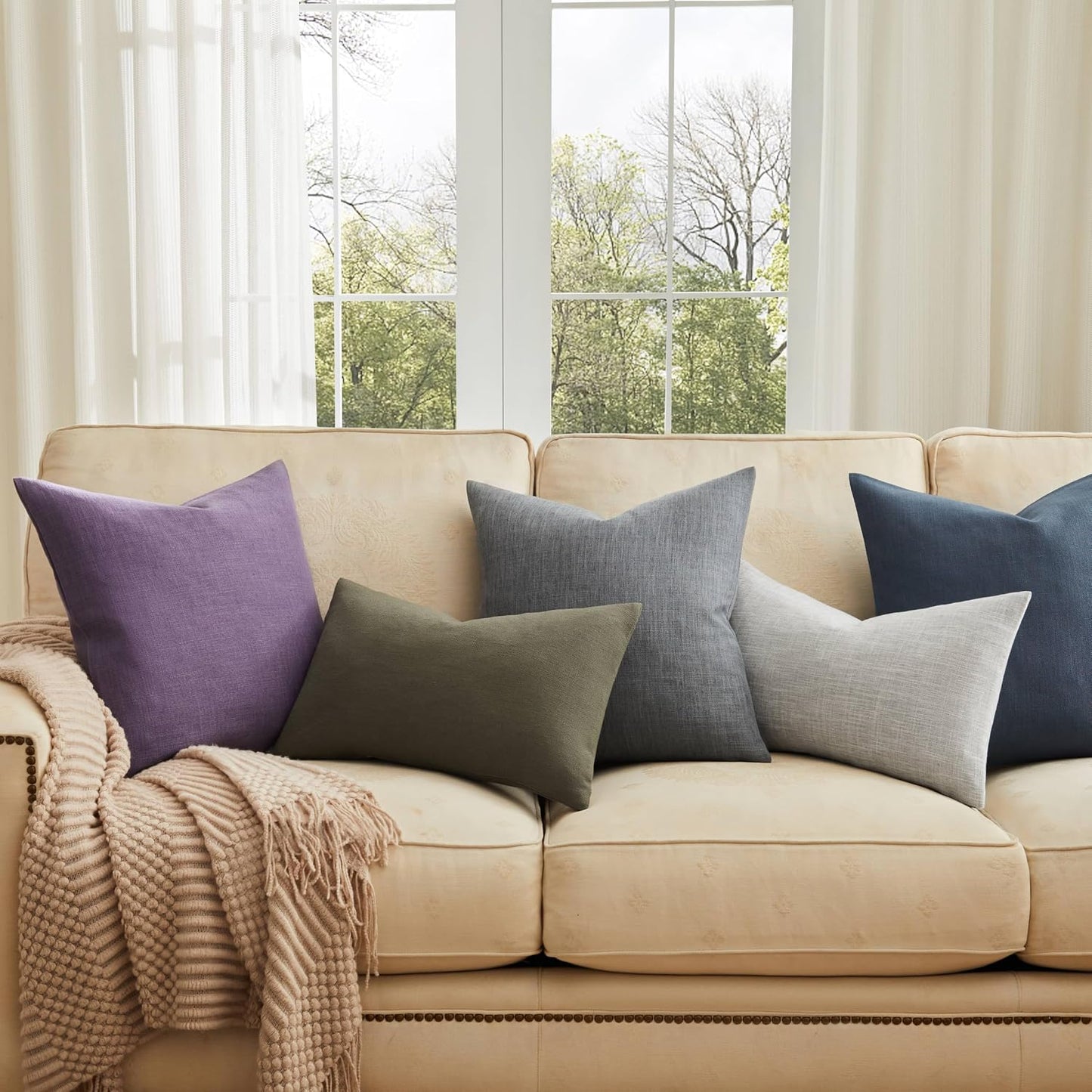 Rustic Cotton Linen Throw Pillow Covers / Navy / 20 x 20 / Set of 2