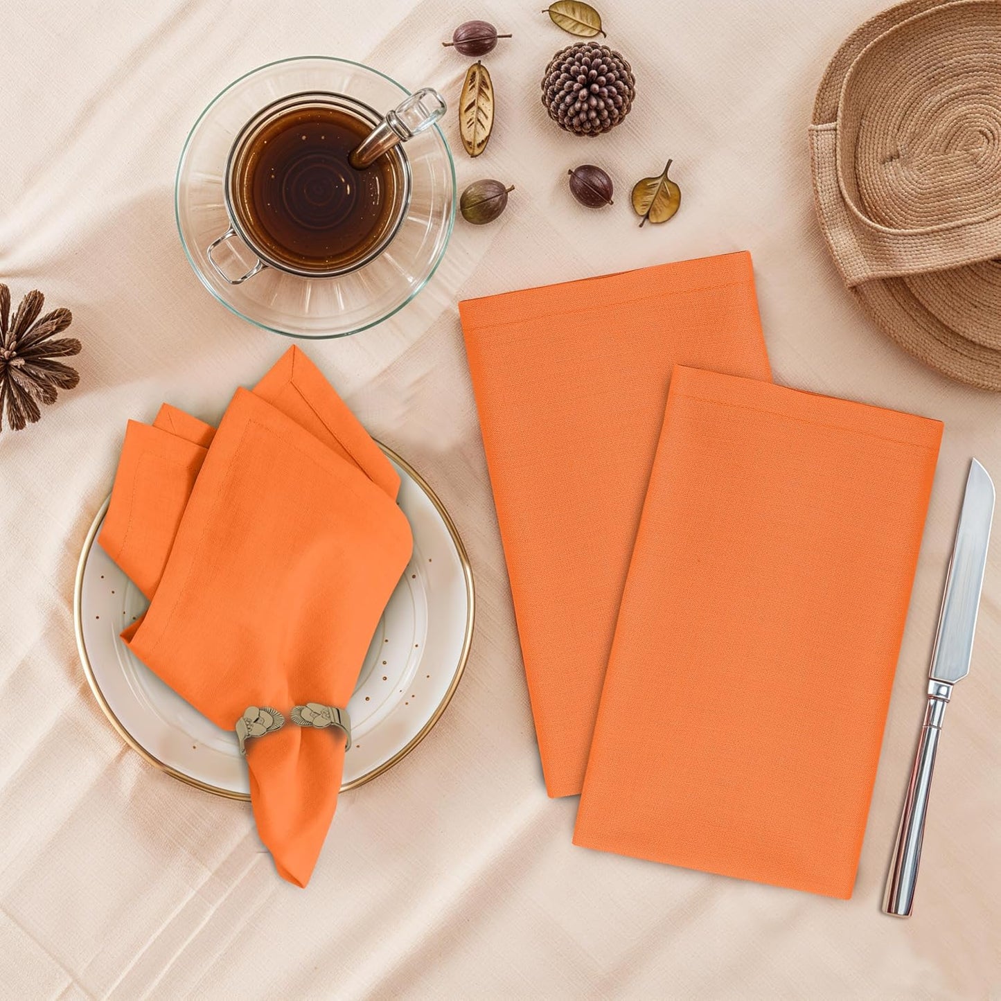 Ruvanti Cloth Napkins Set of 12, 100% Cotton 18”x18” - Orange Peel | Washable, Soft, Durable & Absorbent Everyday